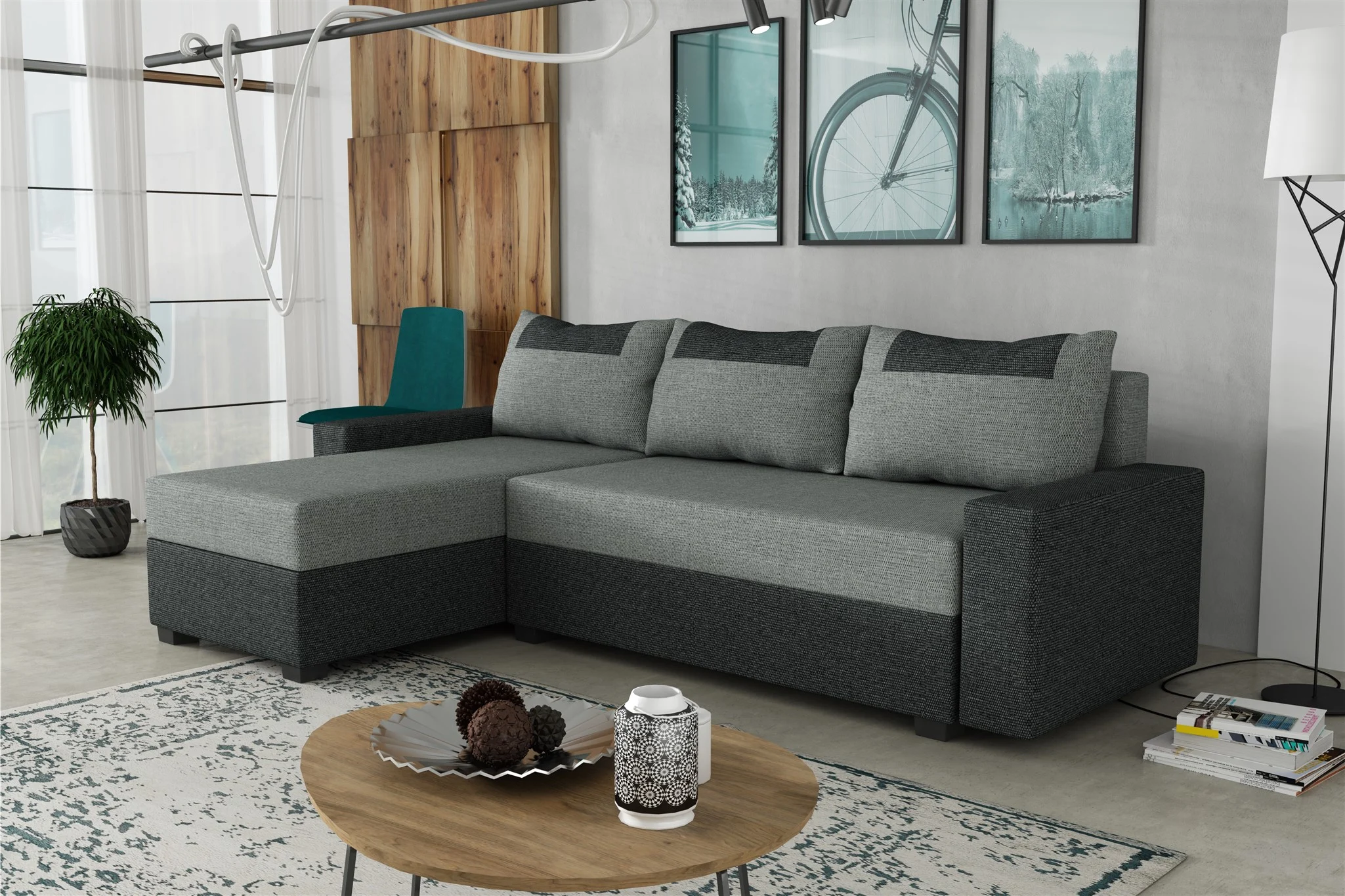 Ecksofa Schlafsofa Sofa HEDVIG LUX Inari Dunkelgrau- Grau Ottomane Links