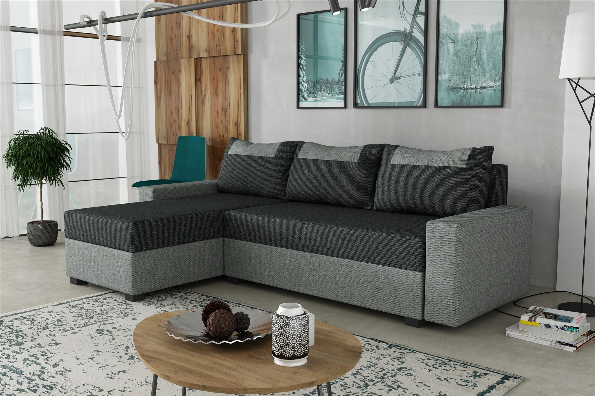 Ecksofa Schlafsofa Sofa HEDVIG LUX Inari Grau- Dunkelgrau Ottomane Links