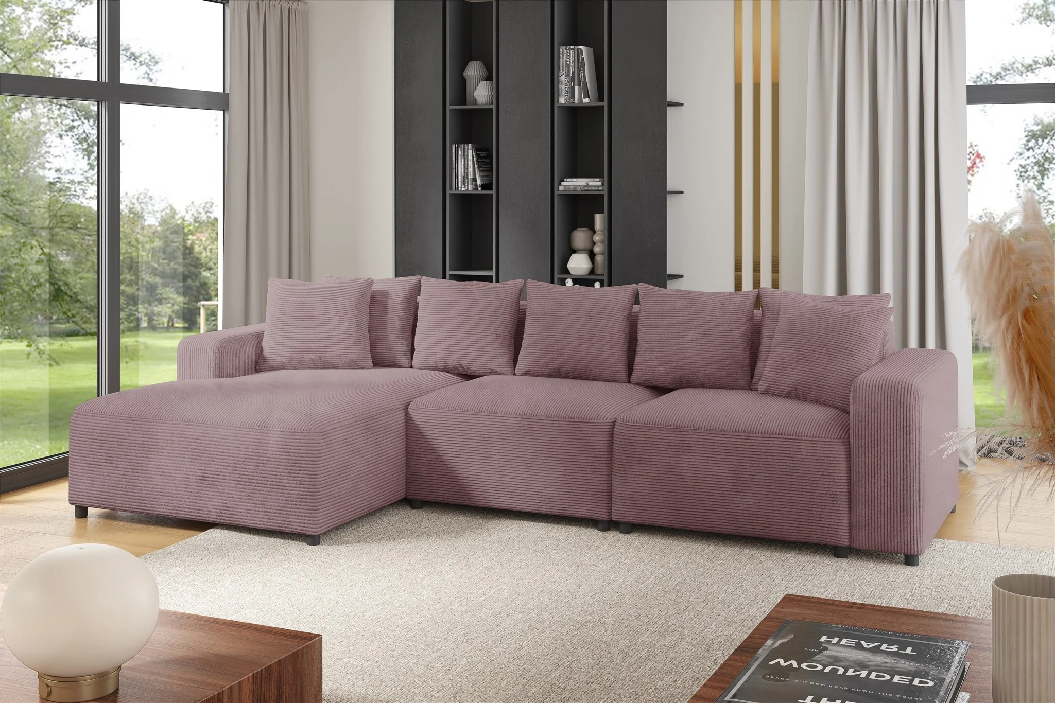 Ecksofa Designersofa Sofa MEGAN in Stoff Poso Altrosa Ottomane Links - Fun Möbel