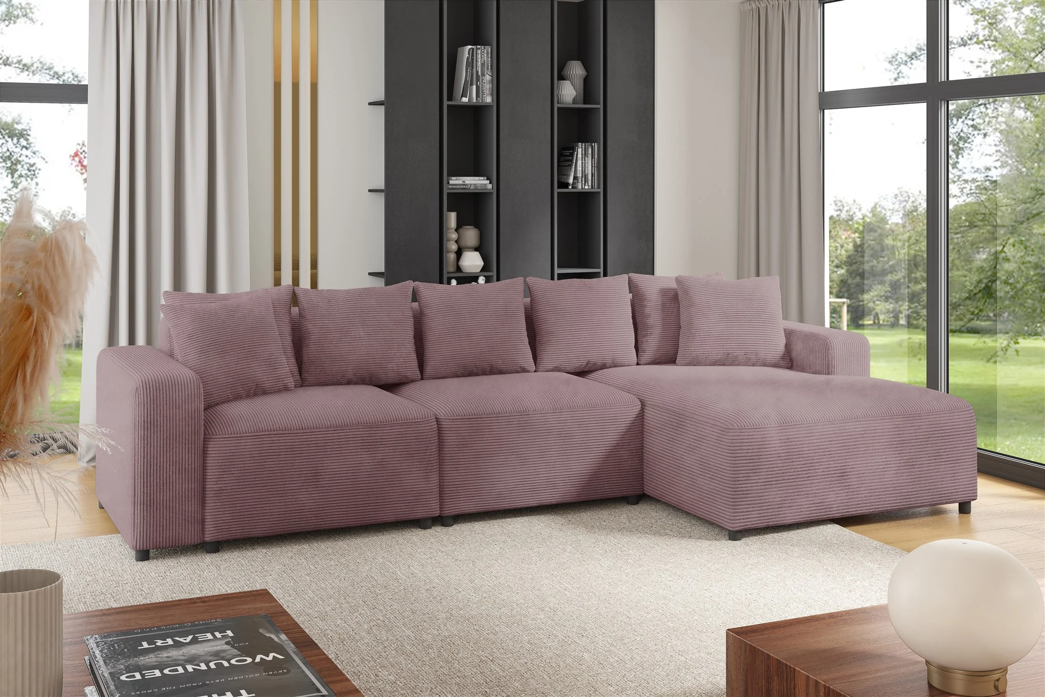 Ecksofa Designersofa Sofa MEGAN in Stoff Poso Altrosa Ottomane Rechts - Fun Möbel