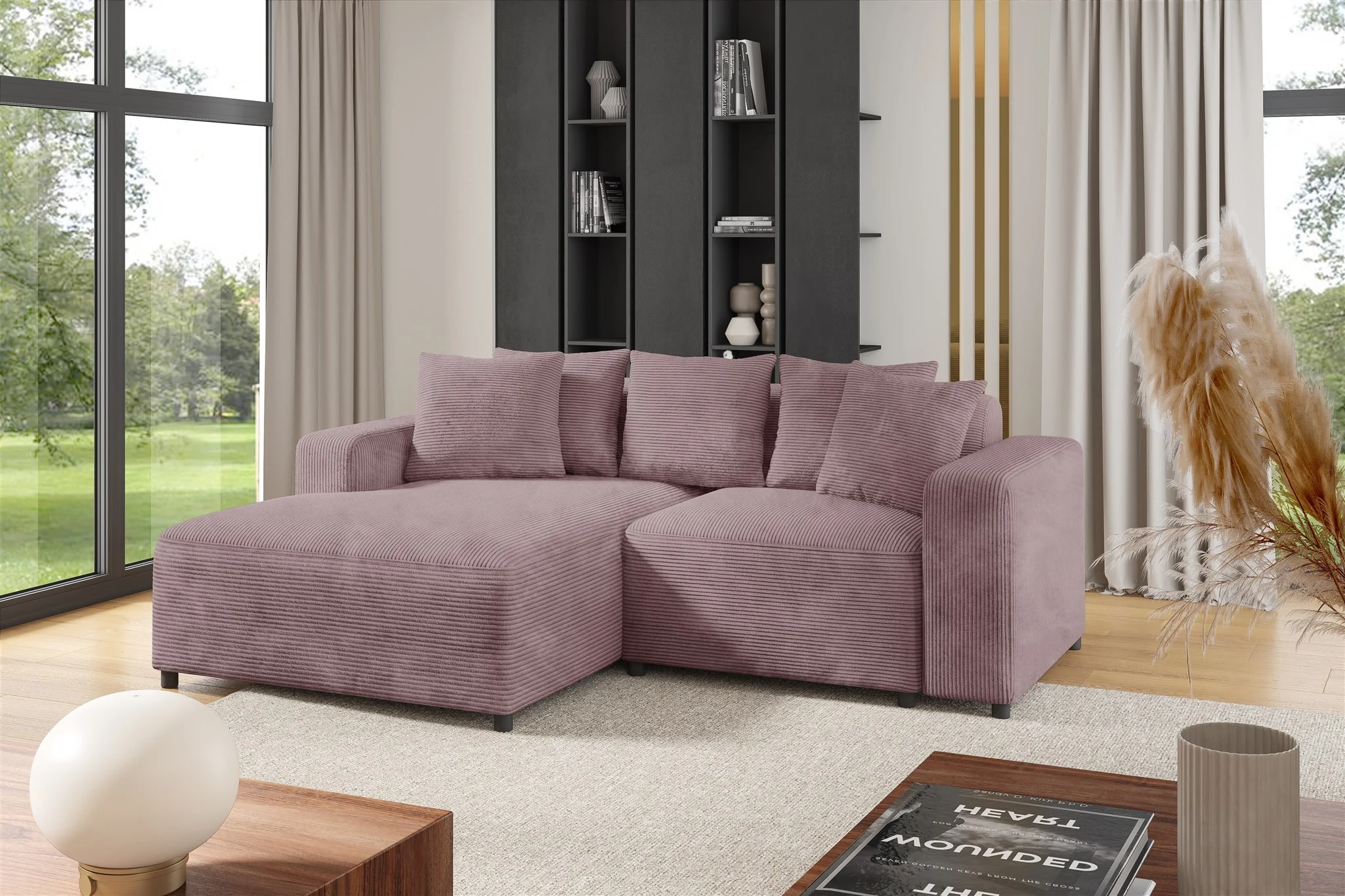 Ecksofa Designersofa Sofa MEGAN XS in Stoff Poso Altrosa Ottomane Links - Fun Möbel