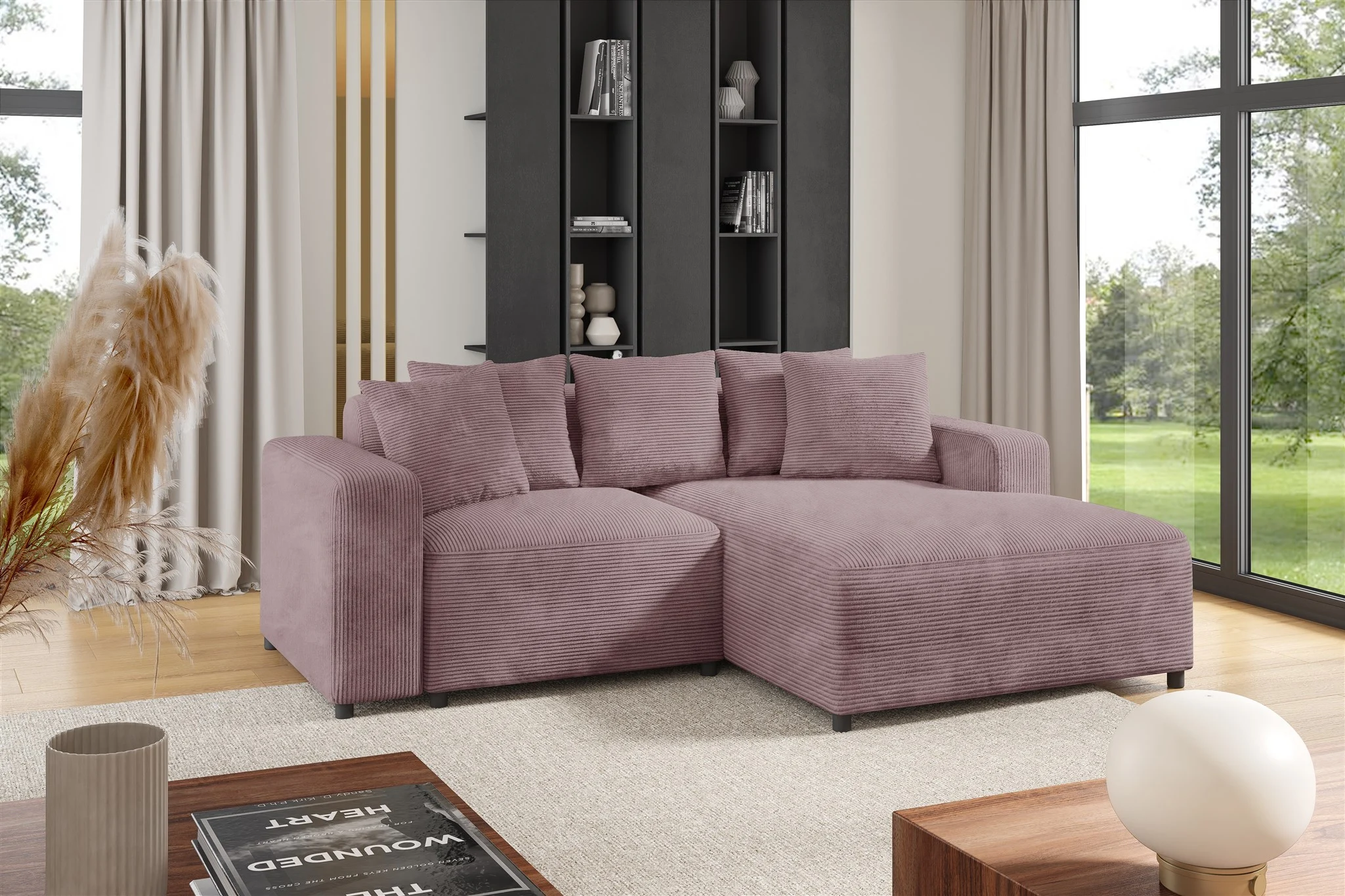 Ecksofa Designersofa Sofa MEGAN XS in Stoff Poso Altrosa Ottomane Rechts - Fun Möbel