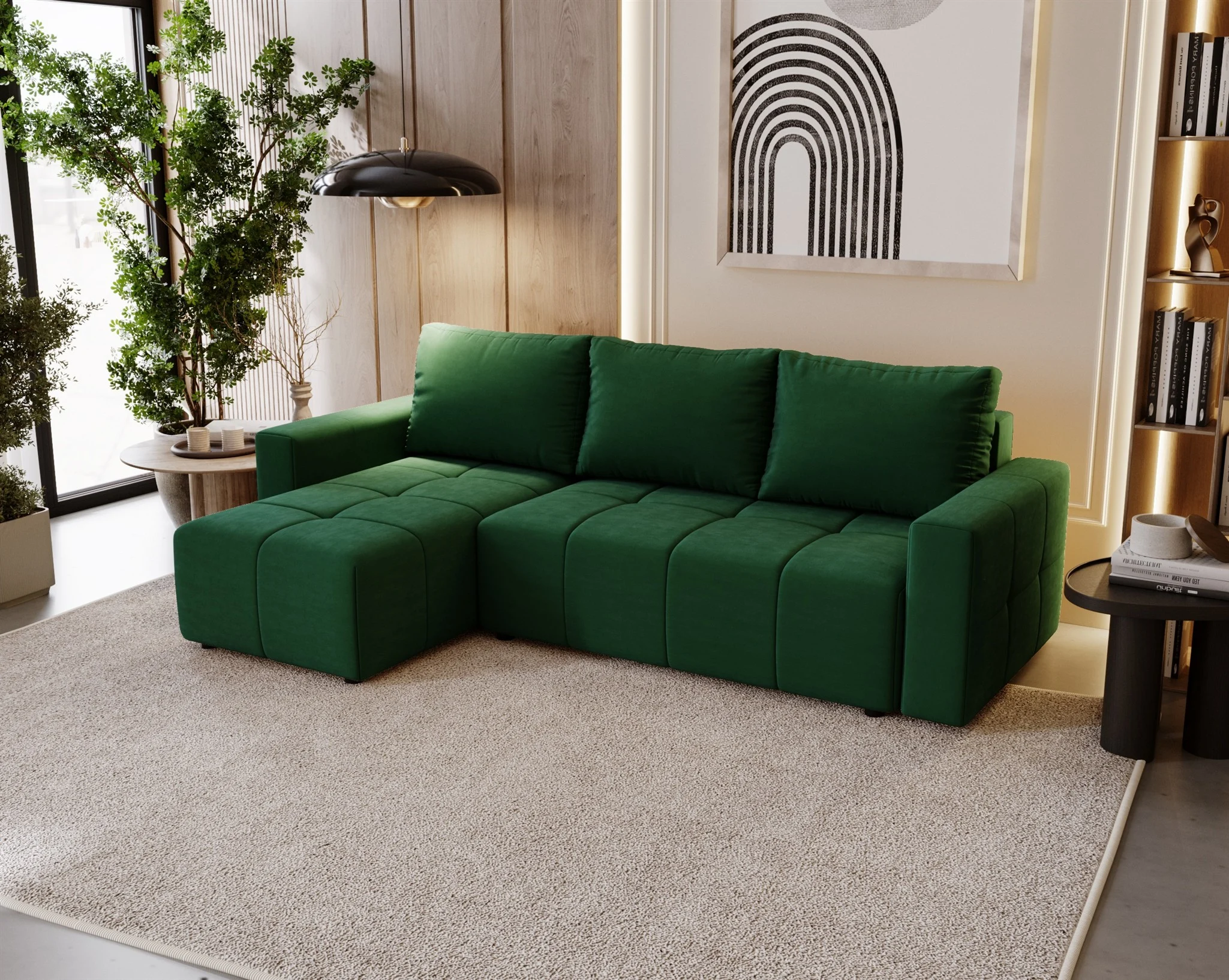 Ecksofa Schlafsofa NOHA in Stoff Kronos Flaschengrün Ottomane Links - Fun Möbel