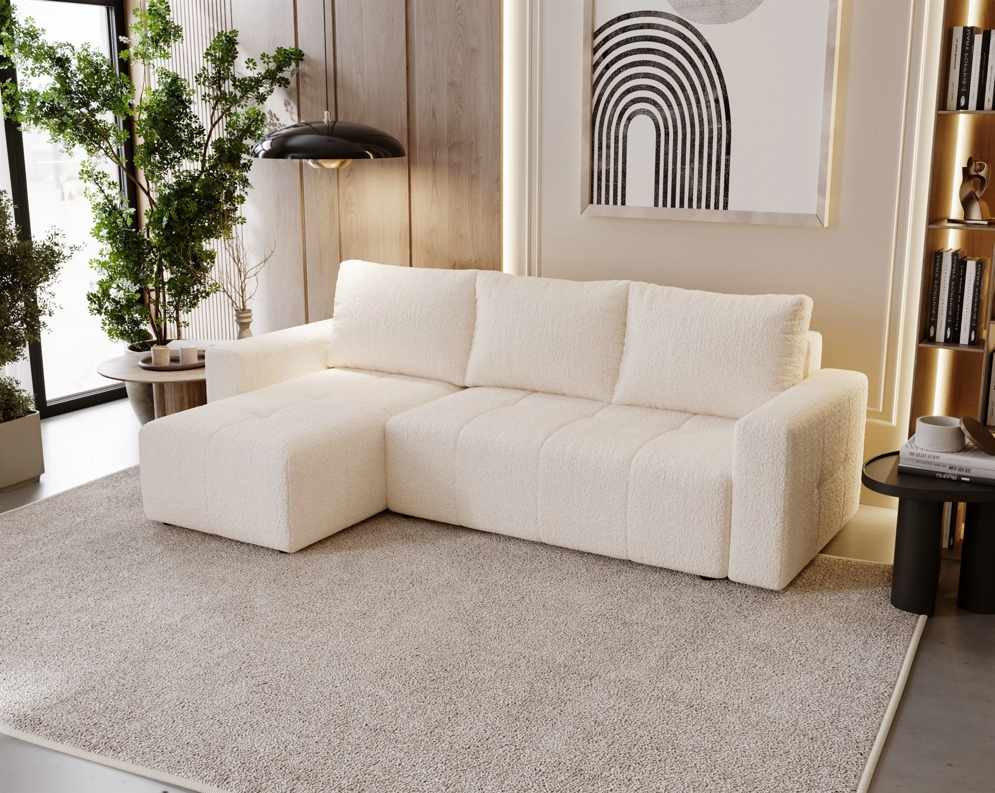 Ecksofa Schlafsofa NOHA in Stoff Now or Never Creme Ottomane Links - Fun Möbel