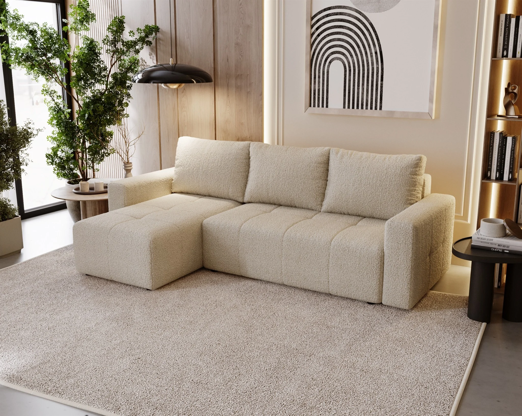 Ecksofa Schlafsofa NOHA in Stoff Now or Never Beige Ottomane Links - Fun Möbel