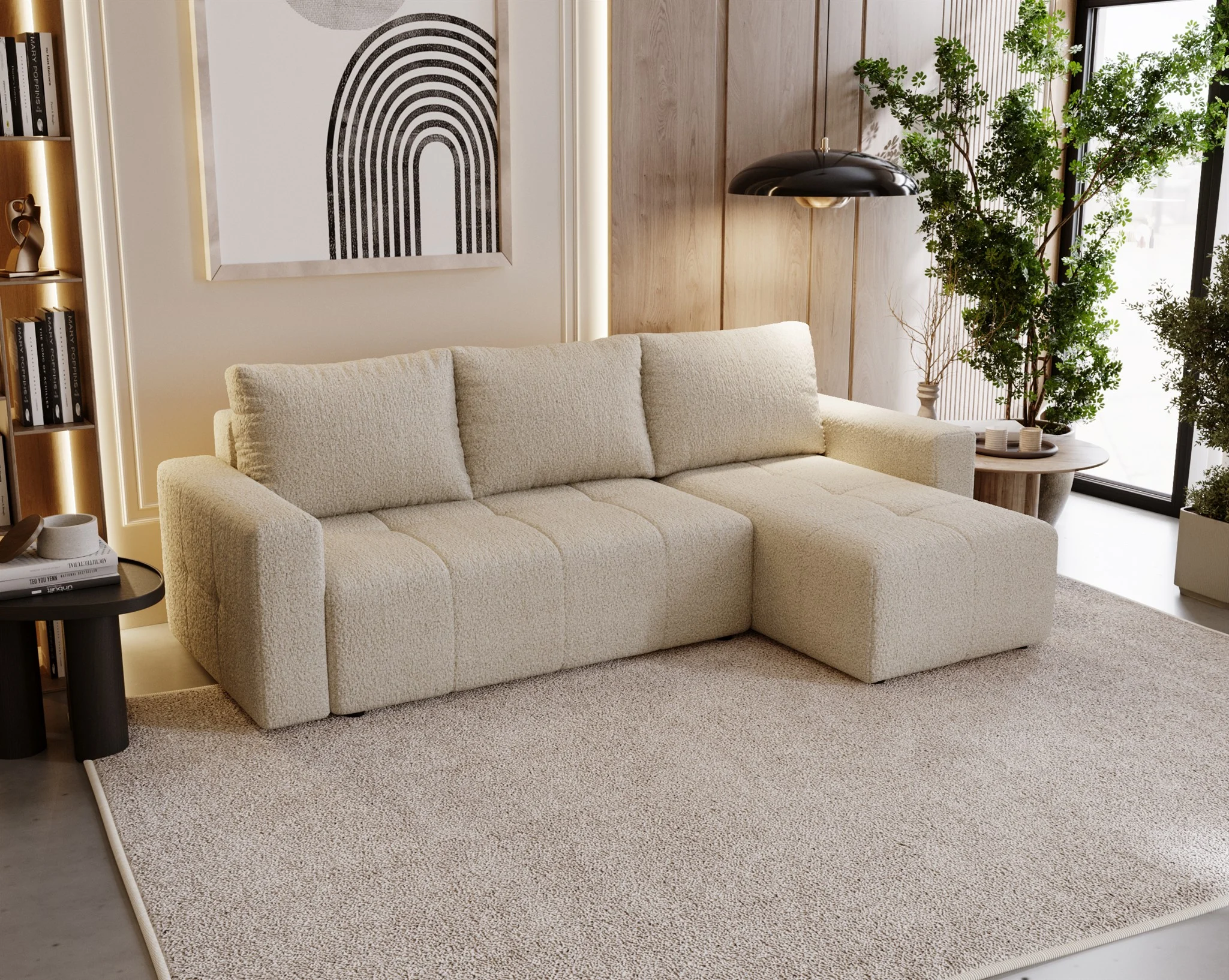 Ecksofa Schlafsofa NOHA in Stoff Now or Never Beige Ottomane Rechts - Fun Möbel
