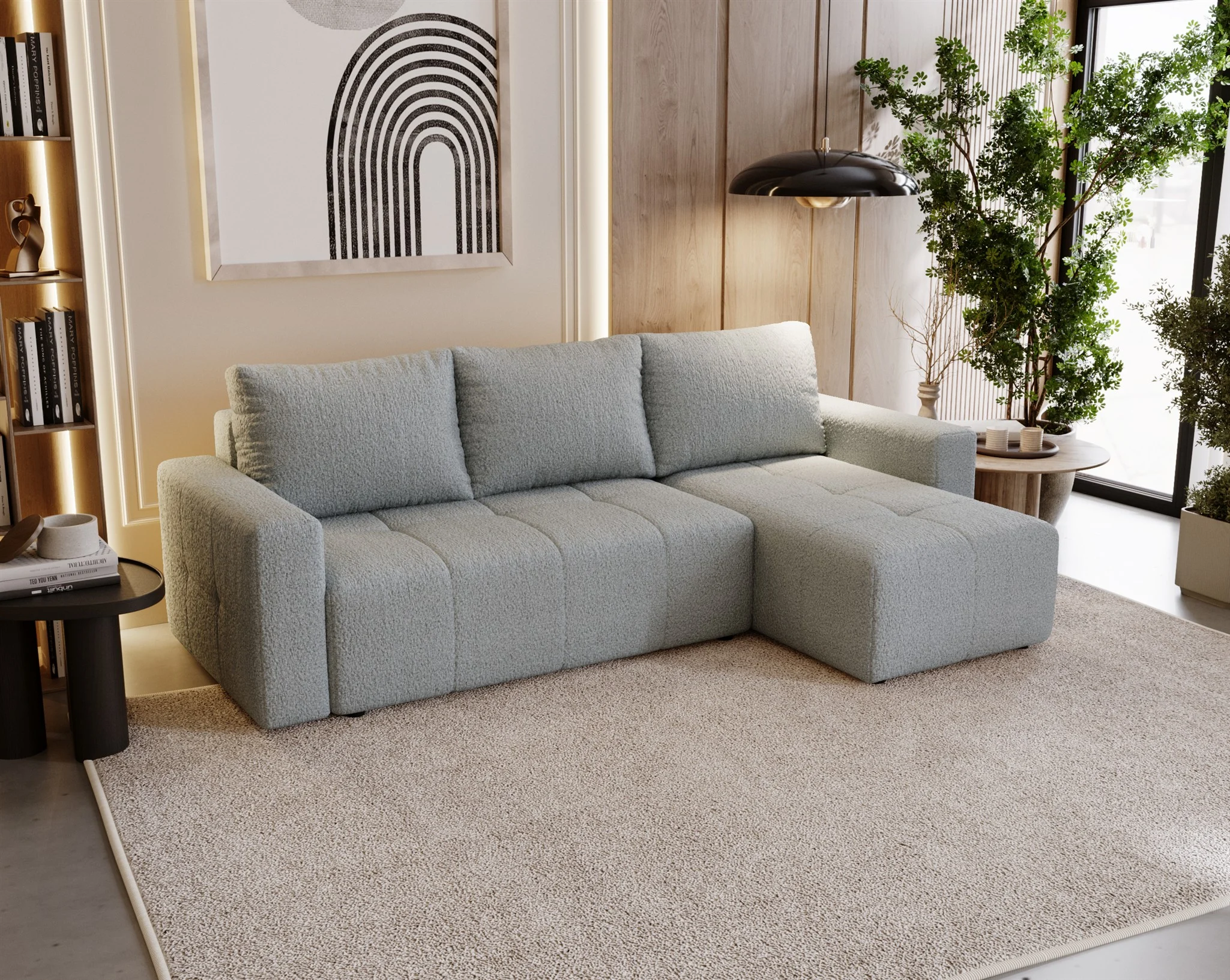 Ecksofa Schlafsofa NOHA in Stoff Now or Never Grau Ottomane Rechts - Fun Möbel