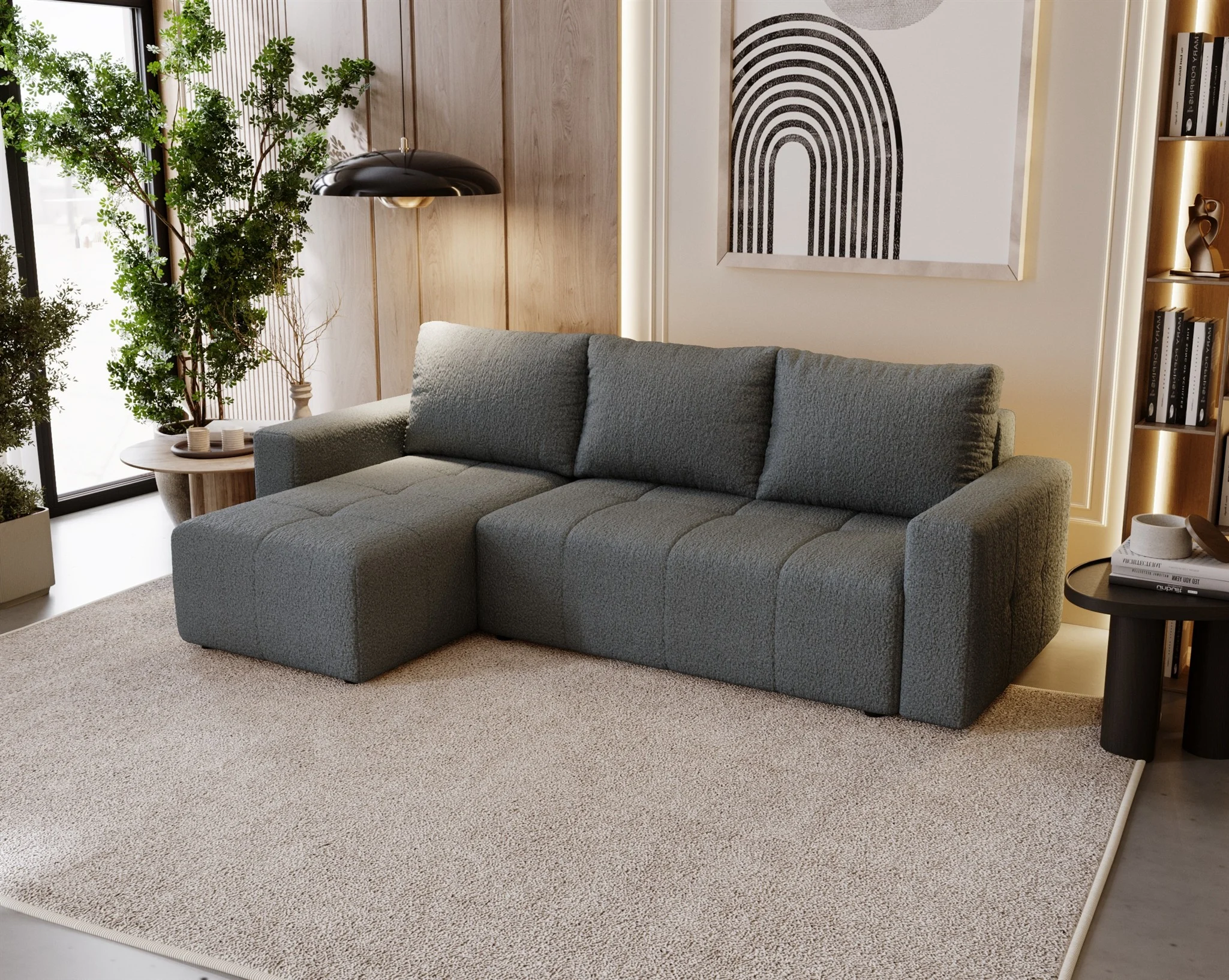 Ecksofa Schlafsofa NOHA in Stoff Now or Never Dunkelgrau Ottomane Links - Fun Möbel