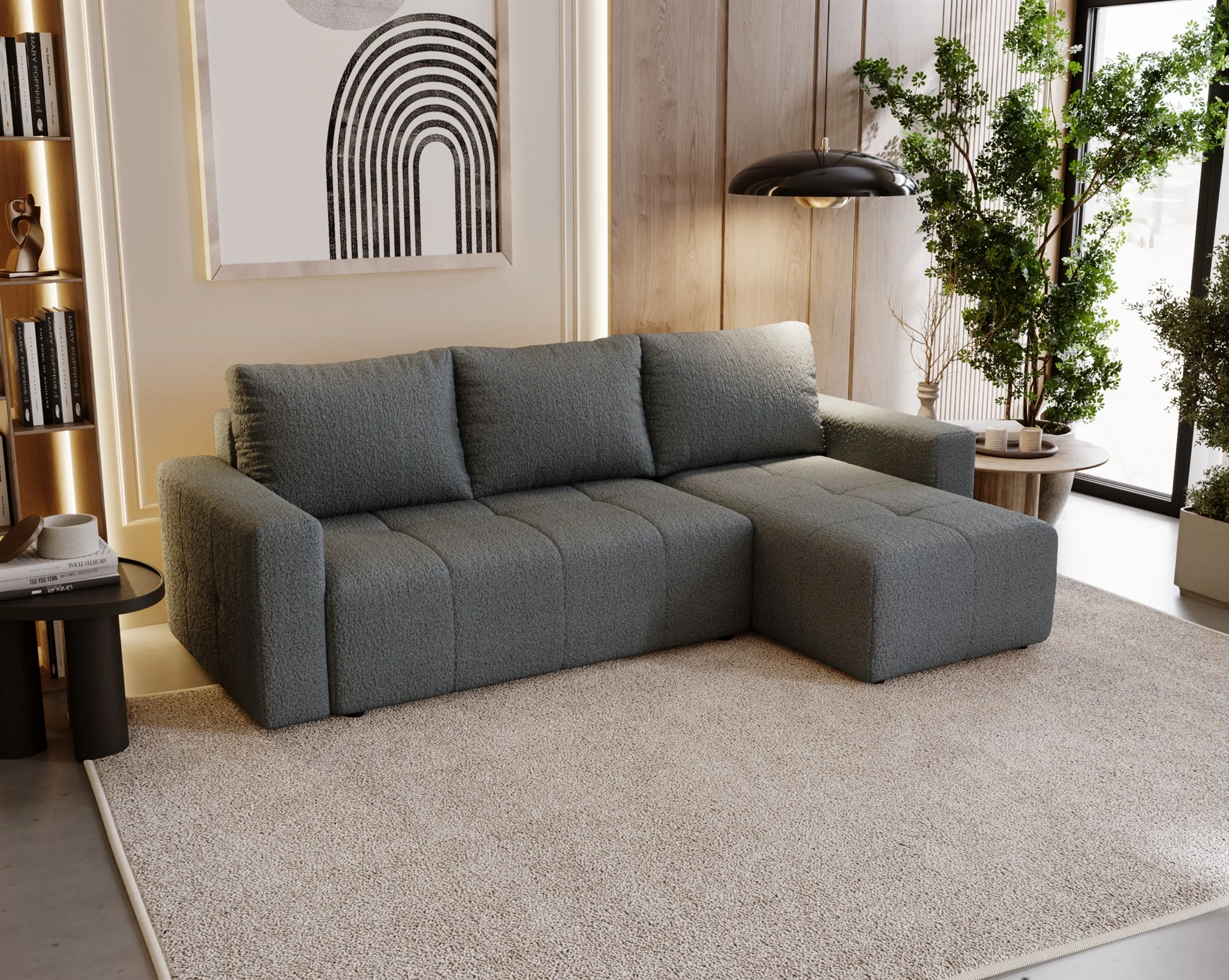 Ecksofa Schlafsofa NOHA in Stoff Now or Never Dunkelgrau Ottomane Rechts - Fun Möbel