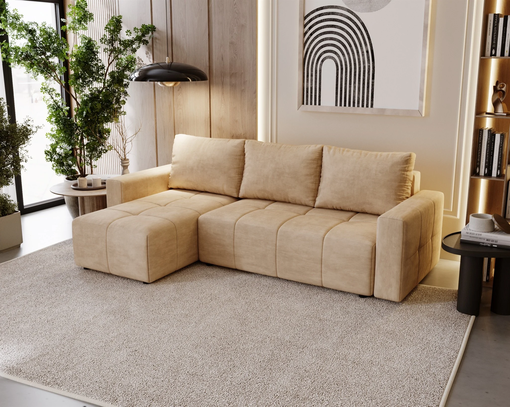 Ecksofa Schlafsofa NOHA in Stoff Paros Beige Ottomane Links - Fun Möbel