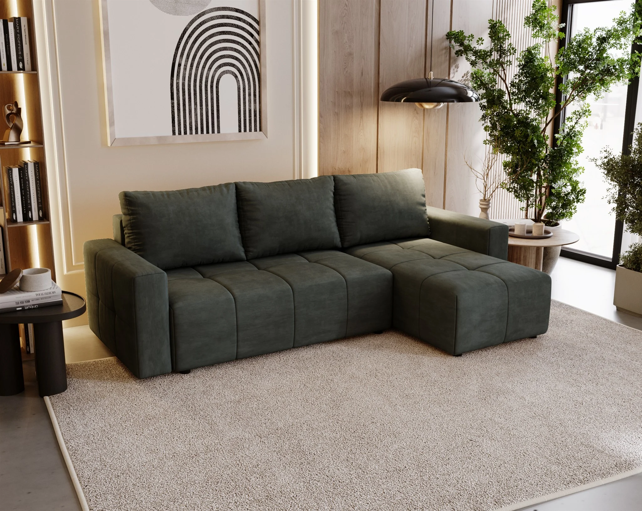 Ecksofa Schlafsofa NOHA in Stoff Paros Grafit Ottomane Rechts - Fun Möbel