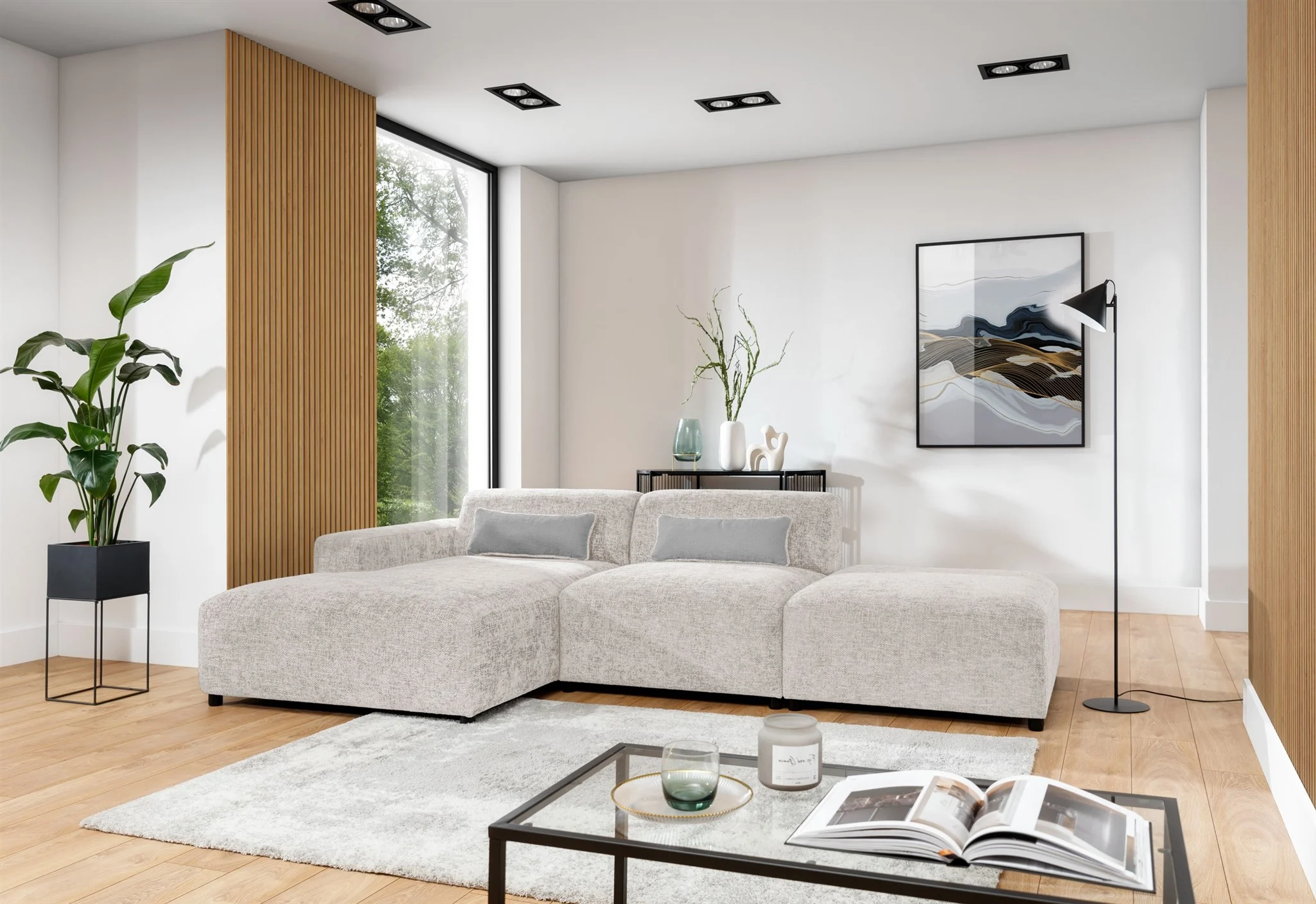 Ecksofa Designersofa ROMY in Stoff Enjoy Me Creme Ottomane Links - Fun Möbel