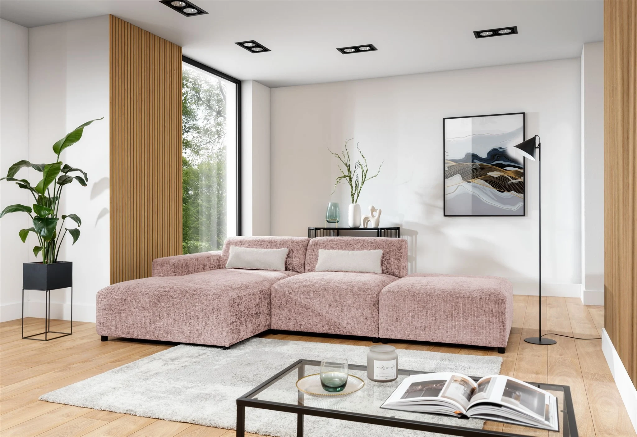 Ecksofa Designersofa ROMY in Stoff Enjoy Me Rosa Ottomane Links - Fun Möbel