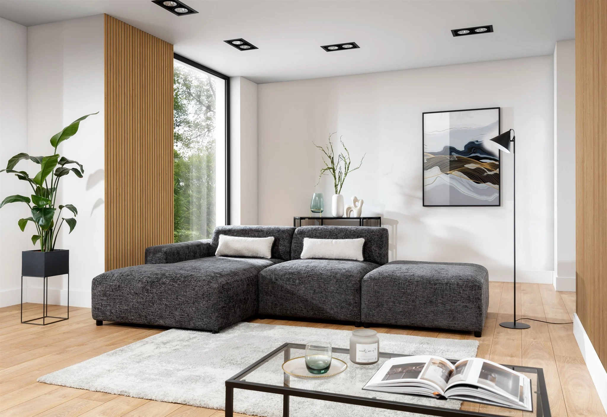 Ecksofa Designersofa ROMY in Stoff Enjoy Me Grafit Ottomane Links - Fun Möbel