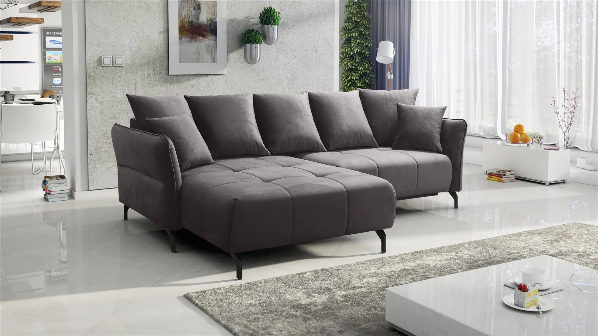 Ecksofa Schlafsofa Sofa SADIE Stoff Element Grafit Ottomane Links - Fun Möbel