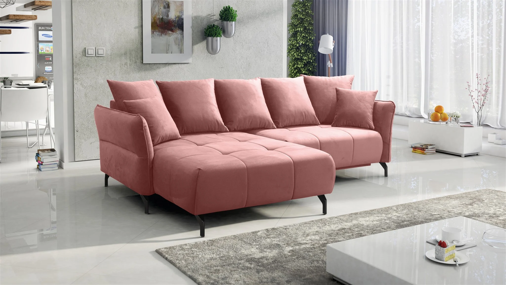 Ecksofa Schlafsofa Sofa SADIE Stoff Element Altrosa Ottomane Links - Fun Möbel