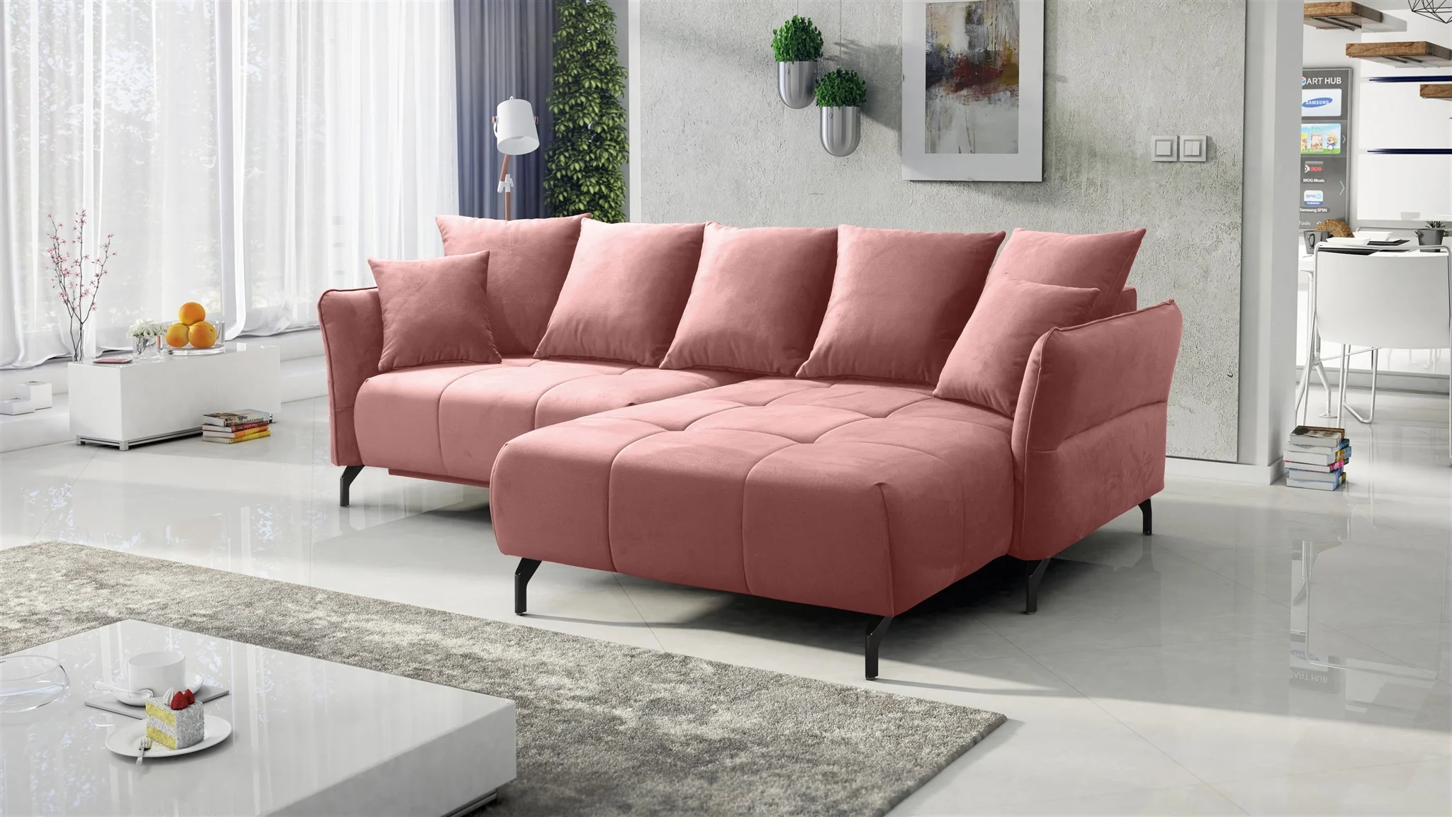 Ecksofa Schlafsofa Sofa SADIE Stoff Element Altrosa Ottomane Rechts - Fun Möbel
