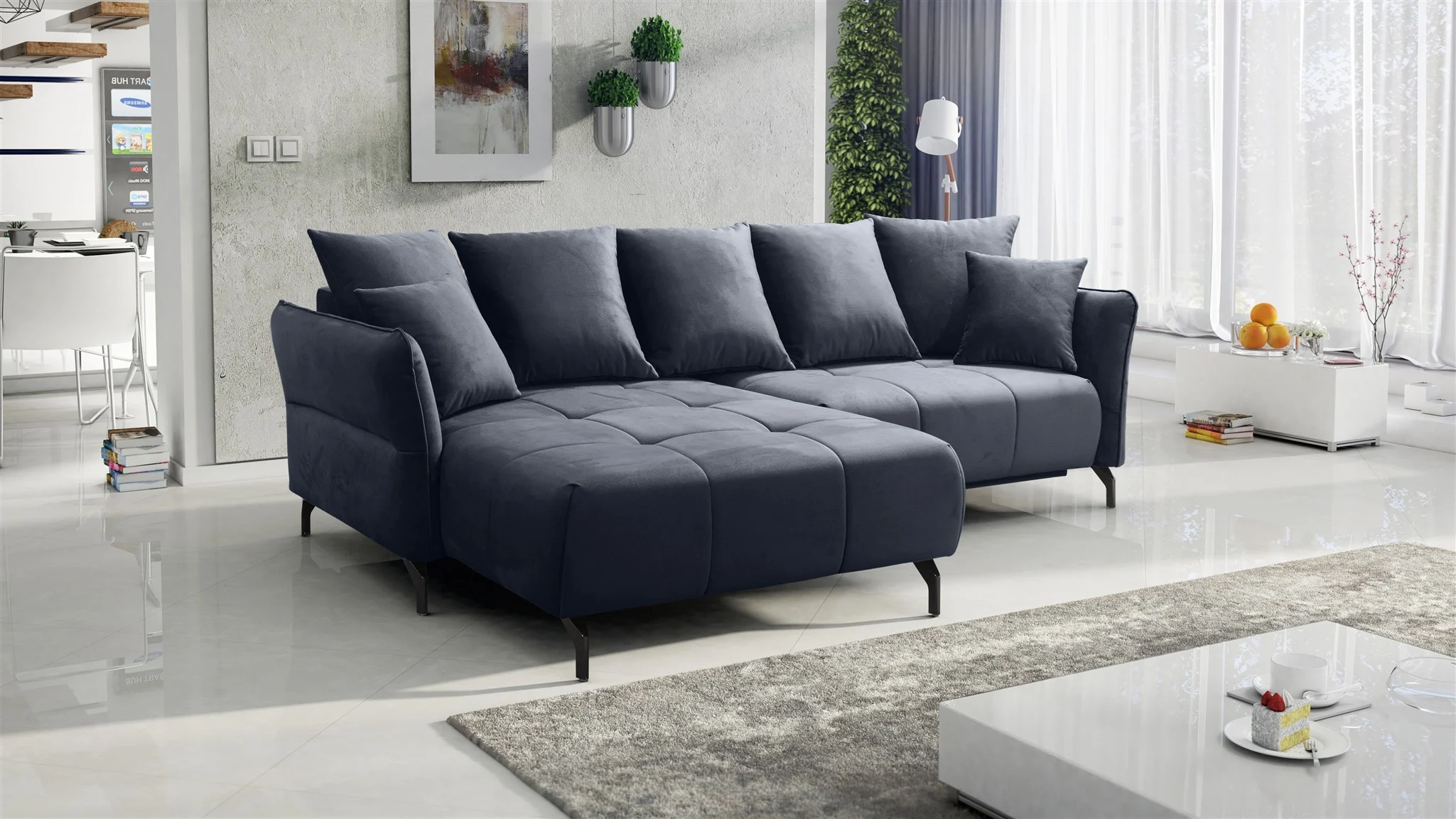 Ecksofa Schlafsofa Sofa SADIE Stoff Element Dunkelgrau Ottomane Links - Fun Möbel