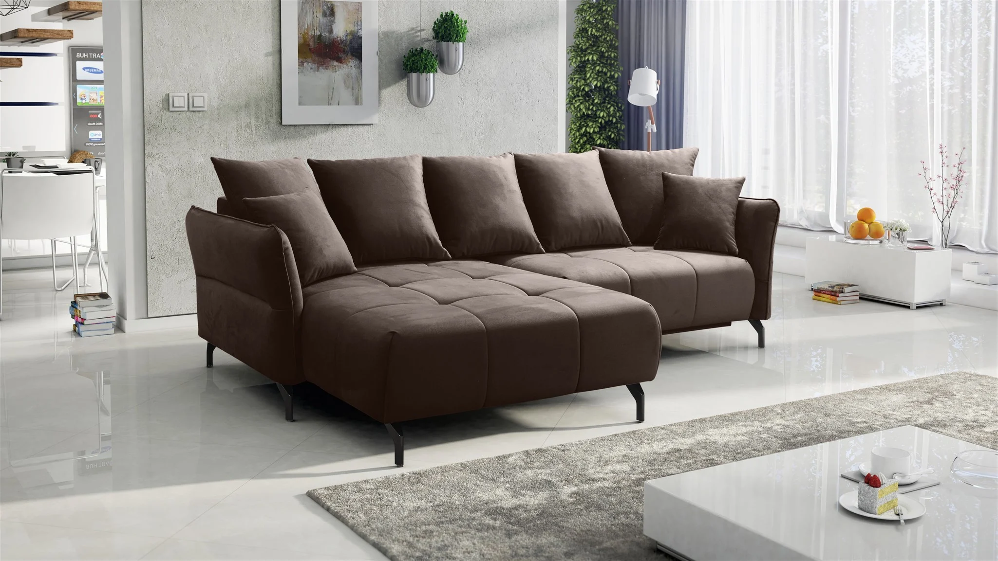 Ecksofa Schlafsofa Sofa SADIE Stoff Element Braun Ottomane Links - Fun Möbel