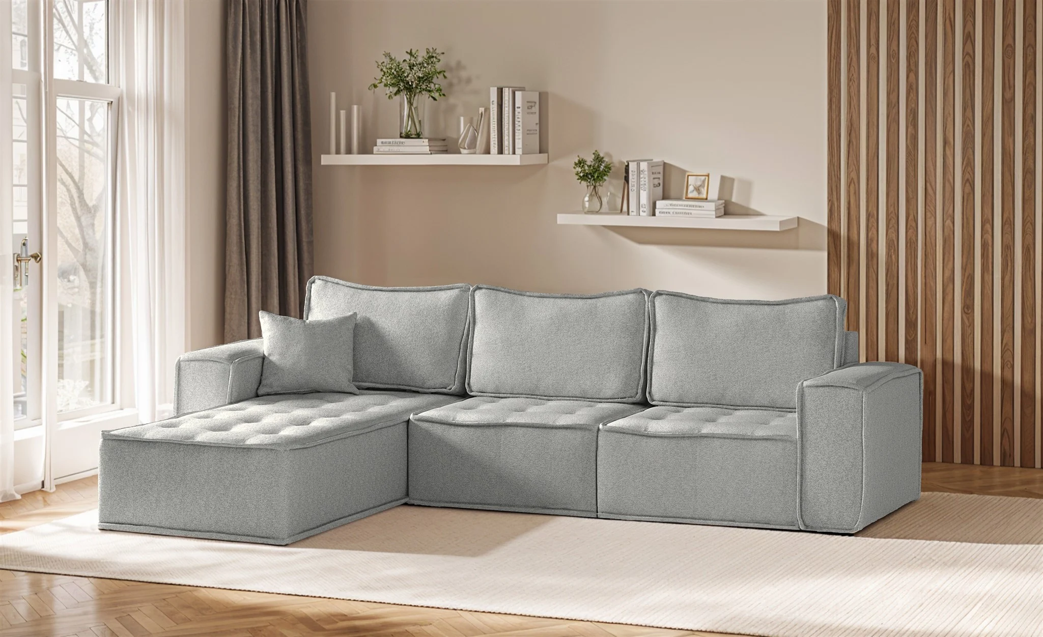 Ecksofa Modulsofa 3-teilig SANDE Stoff Alpine Hellgrau Ottomane Links