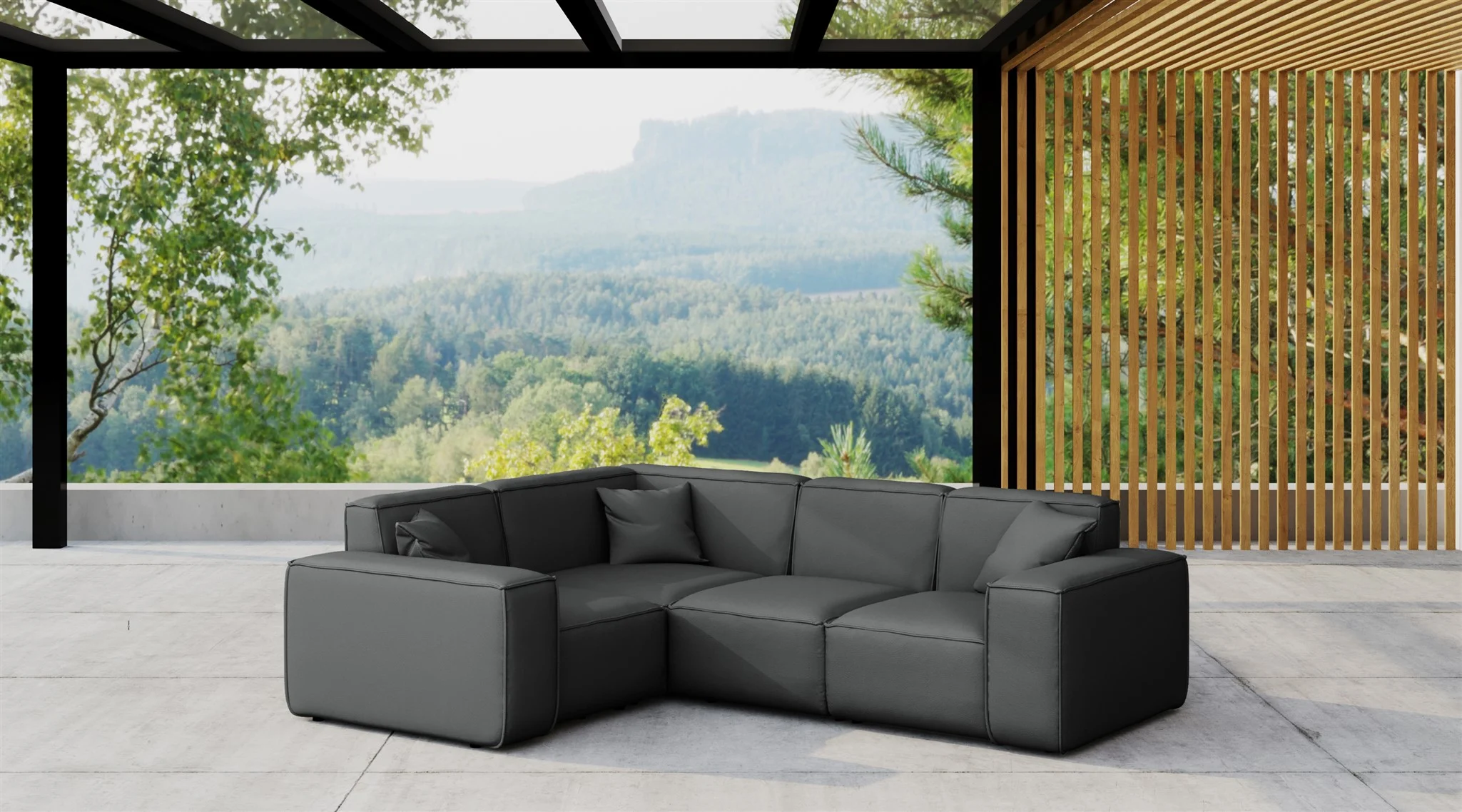 Garten Ecksofa SUMMER wetterfester Stoff NXL Anthrazit kurzer Schenkel Links - Fun Moebel