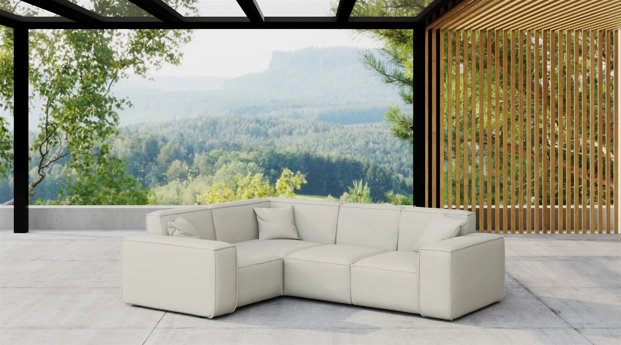 Garten Ecksofa SUMMER wetterfester Stoff NXL Altweiß kurzer Schenkel Links - Fun Moebel