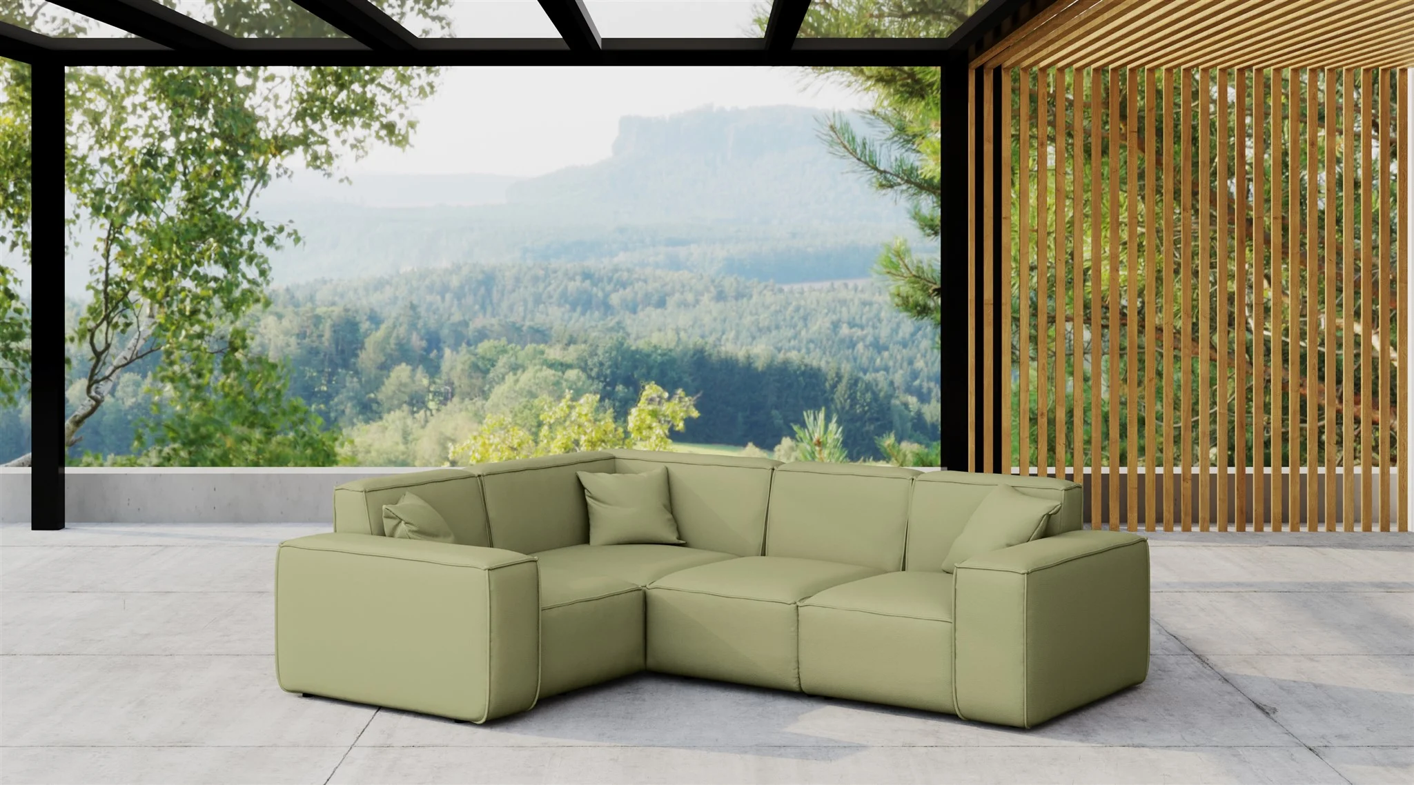 Garten Ecksofa SUMMER wetterfester Stoff NXL Lima kurzer Schenkel Links - Fun Moebel