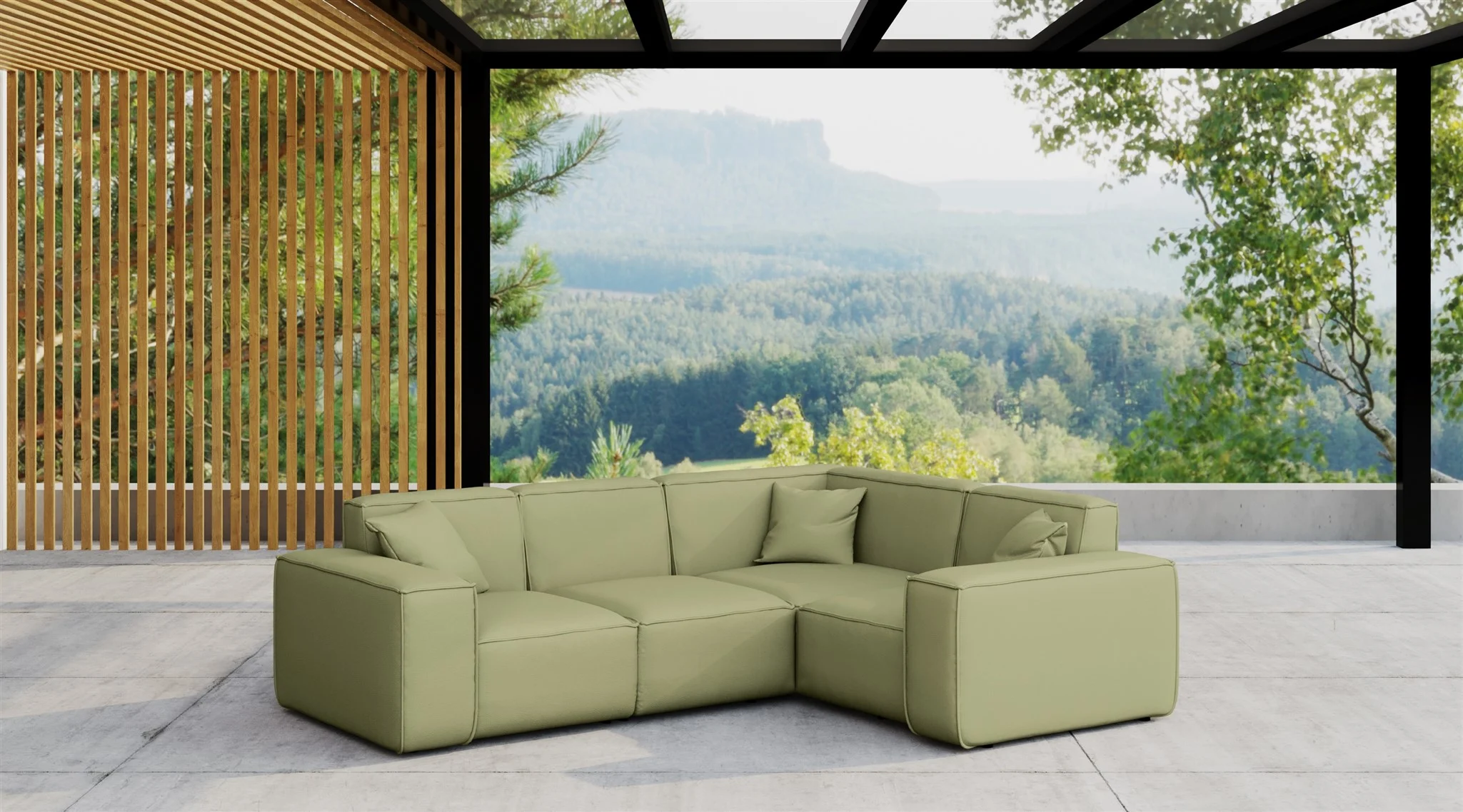 Garten Ecksofa SUMMER wetterfester Stoff NXL Lima kurzer Schenkel Rechts - Fun Moebel