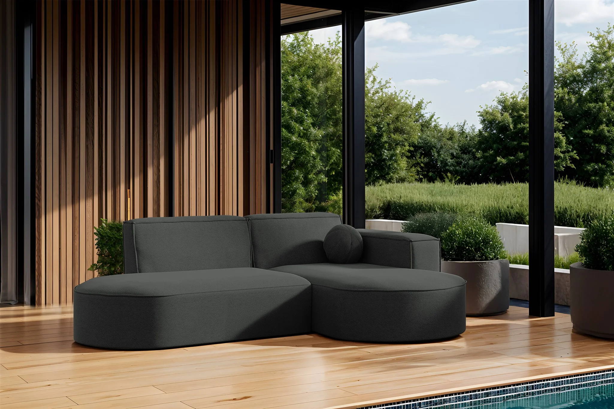 Garten Ecksofa SUNDAY XS in wetterfester Stoff ART-N Anthrazit Ottomane Rechts