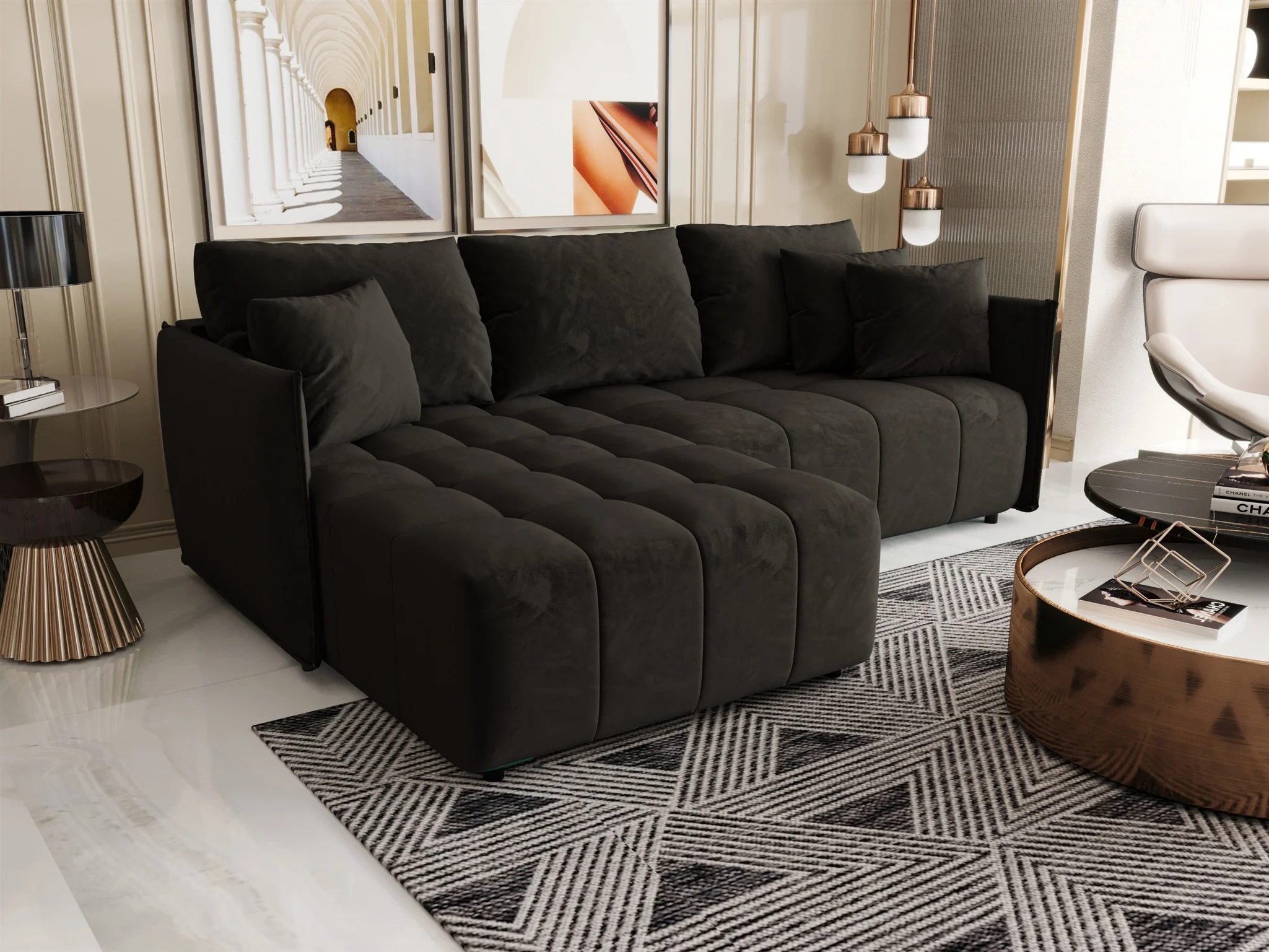 Ecksofa Schlafsofa TREVISO Stoff Monolith Dunkelgrau Ottomane Links - Fun Möbel