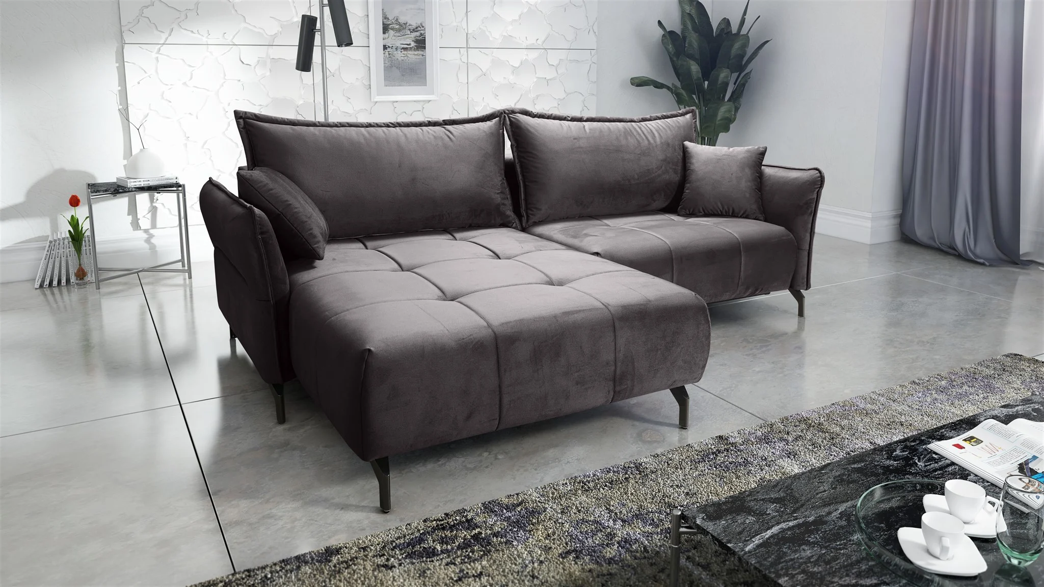 Ecksofa Schlafsofa Sofa VICTORIA Stoff Element Grafit Ottomane Links - Fun Möbel
