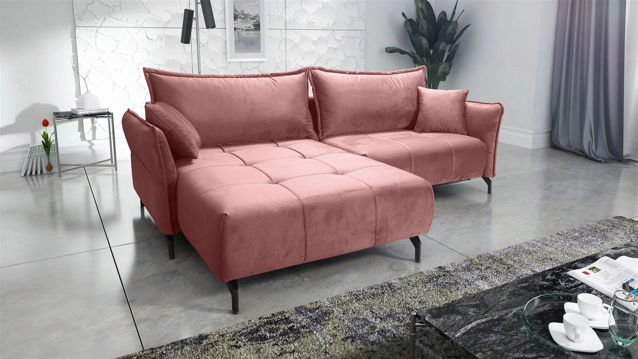 Ecksofa Schlafsofa Sofa VICTORIA Stoff Element Altrosa Ottomane Links - Fun Möbel