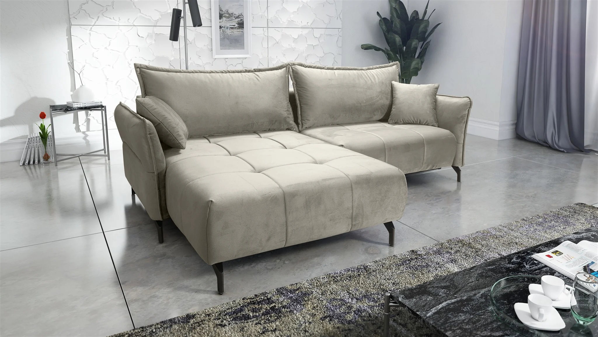 Ecksofa Schlafsofa Sofa VICTORIA Stoff Element Hellbeige Ottomane Links - Fun Möbel