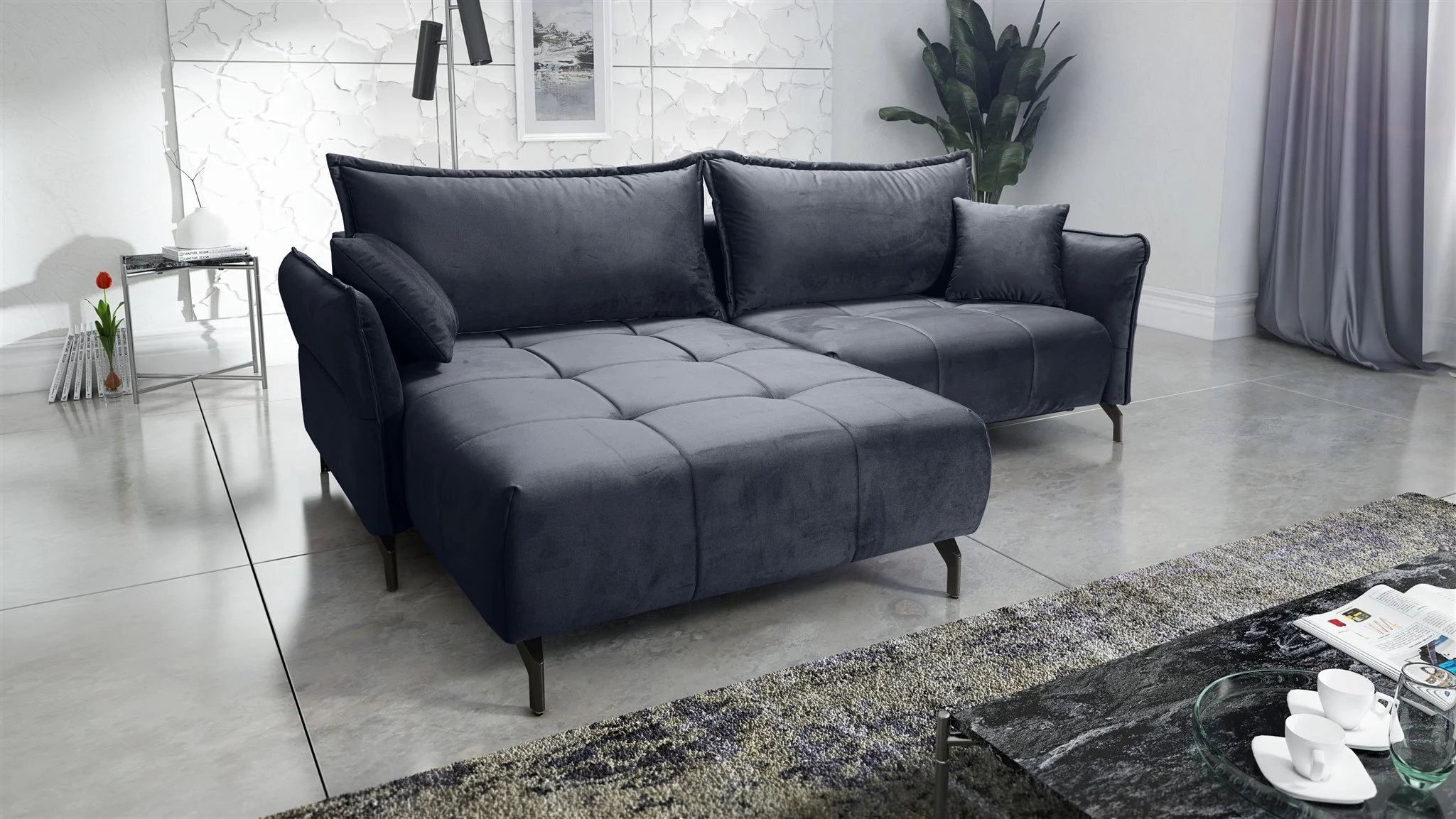 Ecksofa Schlafsofa Sofa VICTORIA Stoff Element Dunkelgrau Ottomane Links - Fun Möbel