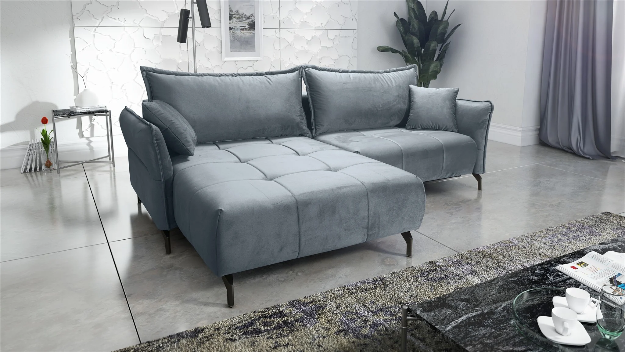Ecksofa Schlafsofa Sofa VICTORIA Stoff Element Grau Ottomane Links - Fun Möbel