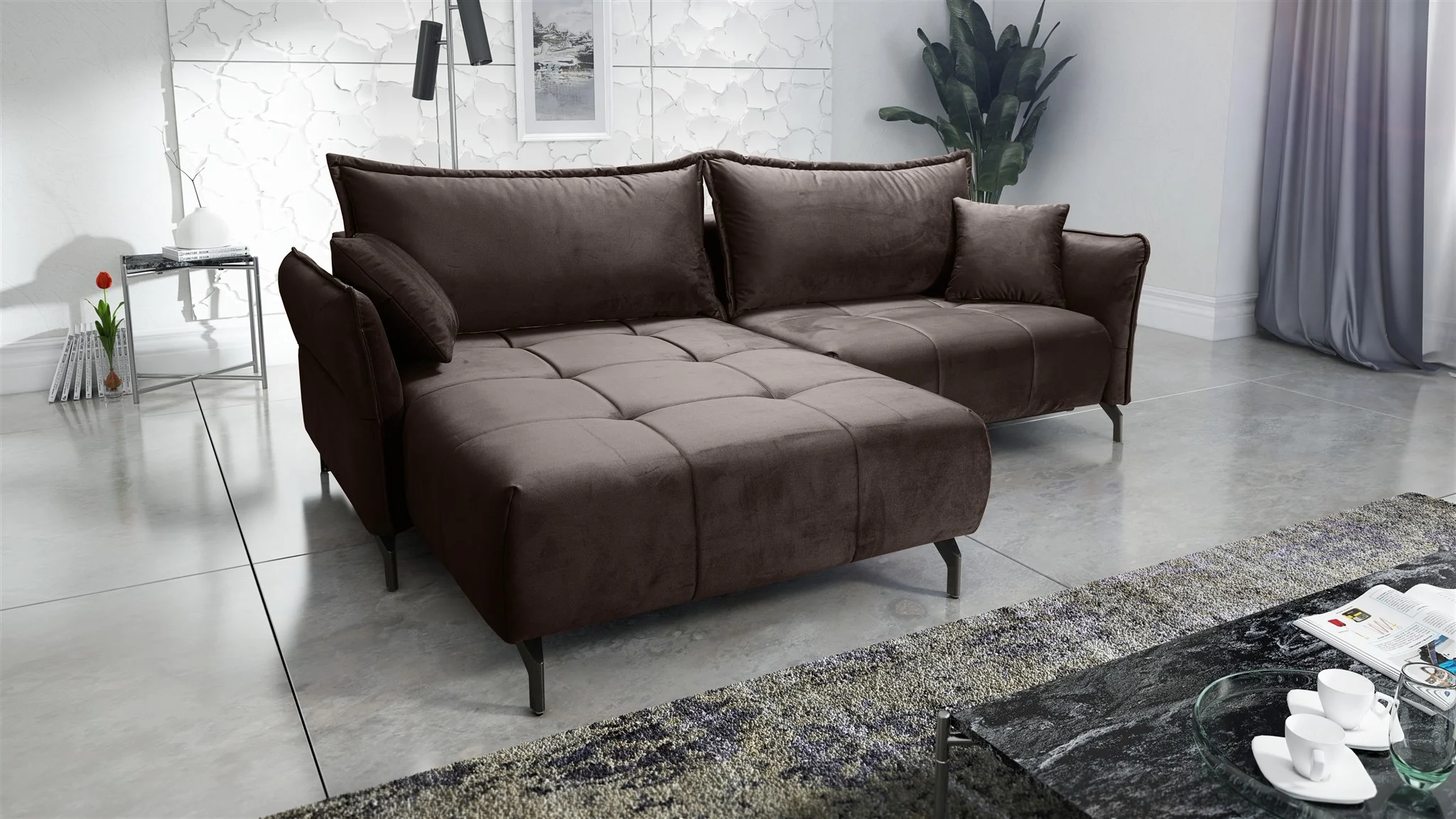 Ecksofa Schlafsofa Sofa VICTORIA Stoff Element Braun Ottomane Links - Fun Möbel