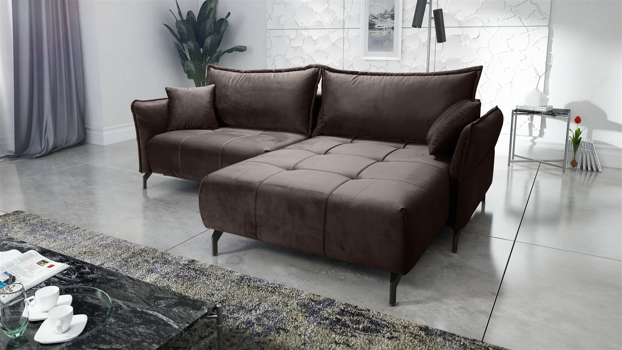 Ecksofa Schlafsofa Sofa VICTORIA Stoff Element Braun Ottomane Rechts - Fun Möbel