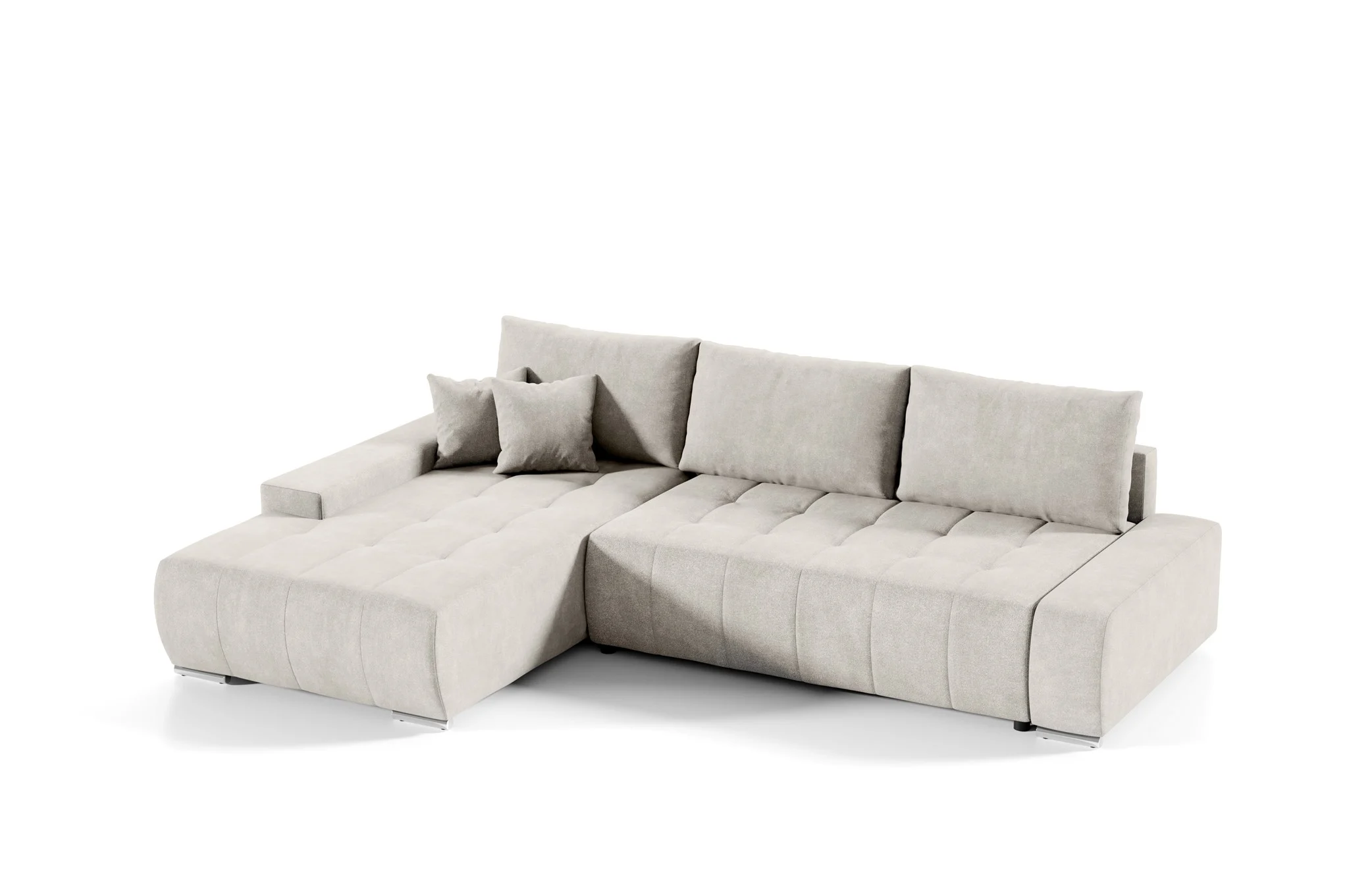 Ecksofa Sofa mit Schlaffunktion VOGAR Stoff Aston Creme Ottomane Links - Fun Möbel