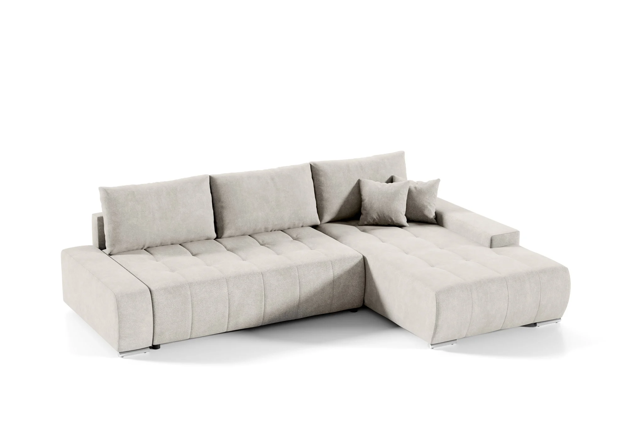 Ecksofa Sofa mit Schlaffunktion VOGAR Stoff Aston Creme Ottomane Rechts - Fun Möbel