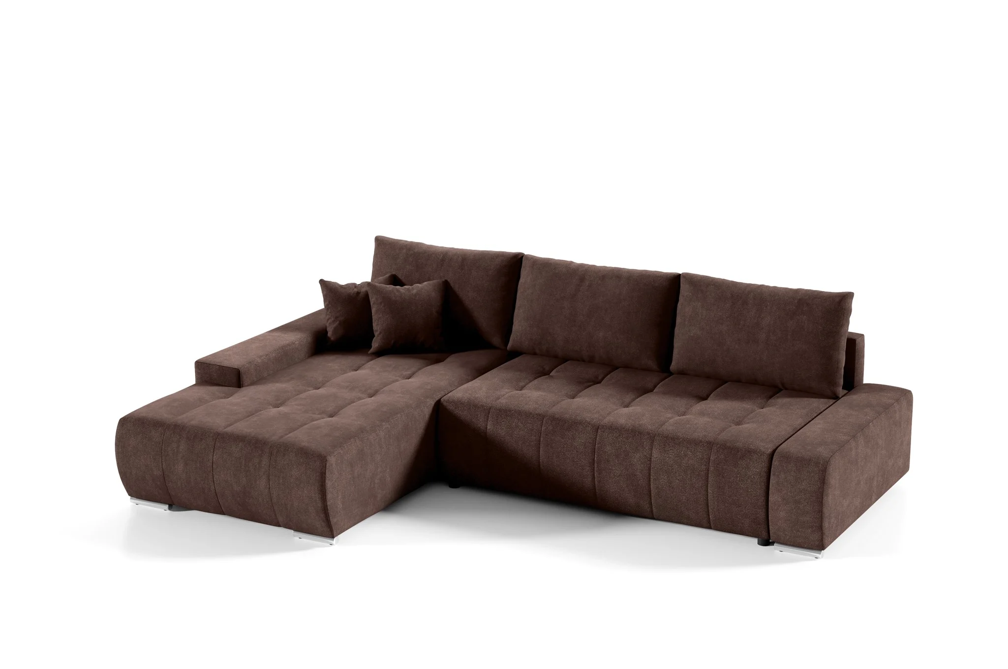 Ecksofa Sofa mit Schlaffunktion VOGAR Stoff Aston Braun Ottomane Links - Fun Möbel