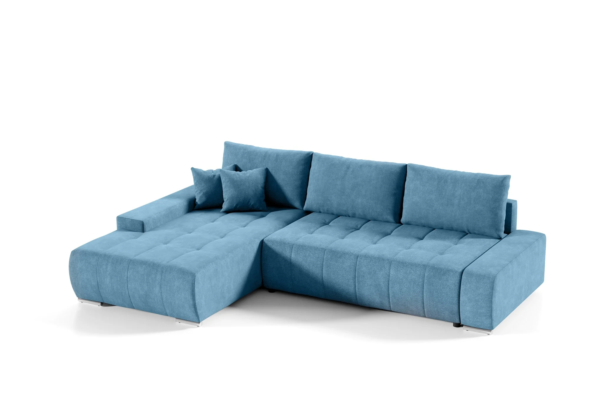 Ecksofa Sofa mit Schlaffunktion VOGAR Stoff Aston Lichtblau Ottomane Links - Fun Möbel