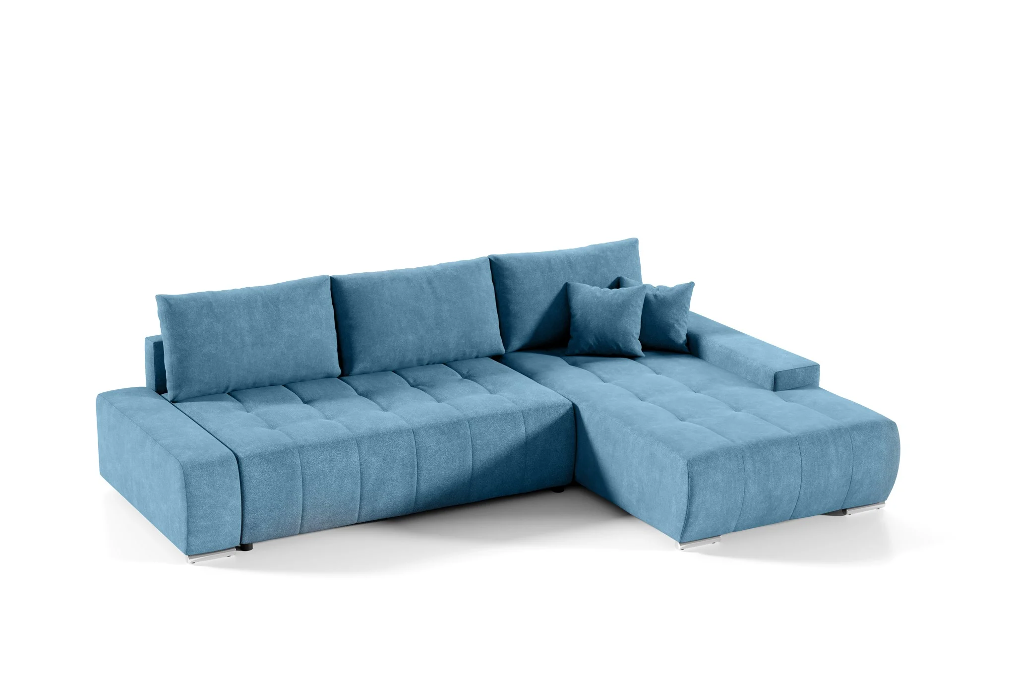 Ecksofa Sofa mit Schlaffunktion VOGAR Stoff Aston Lichtblau Ottomane Rechts - Fun Möbel