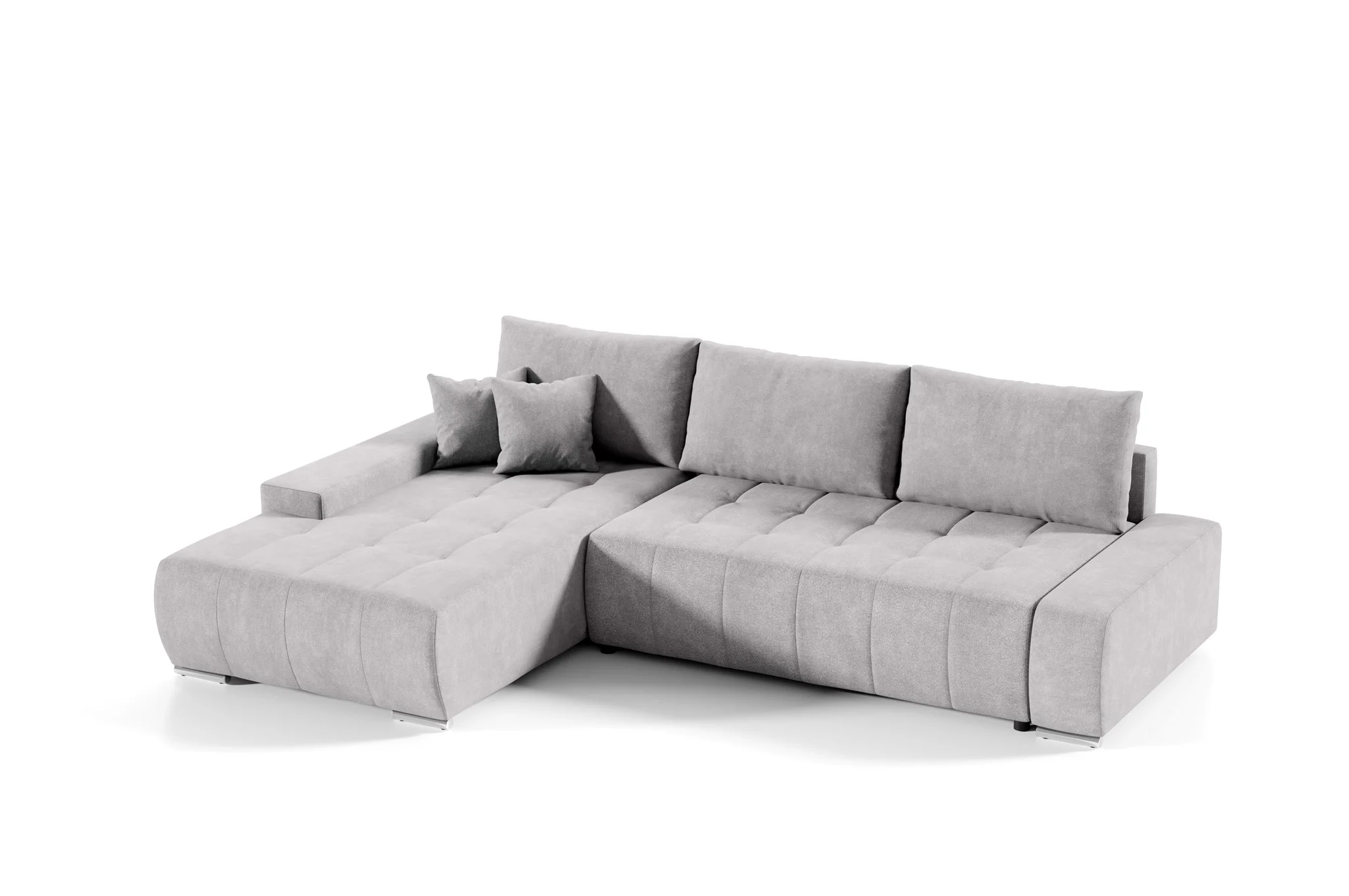 Ecksofa Sofa mit Schlaffunktion VOGAR Stoff Aston Silbergrau Ottomane Links - Fun Möbel
