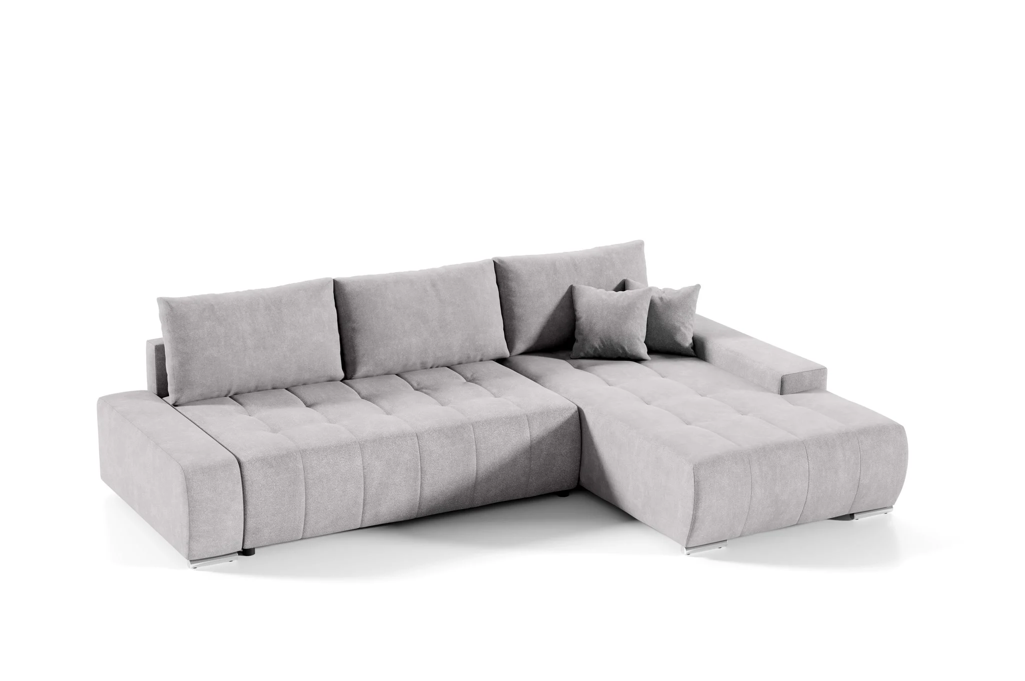 Ecksofa Sofa mit Schlaffunktion VOGAR Stoff Aston Silbergrau Ottomane Rechts - Fun Möbel