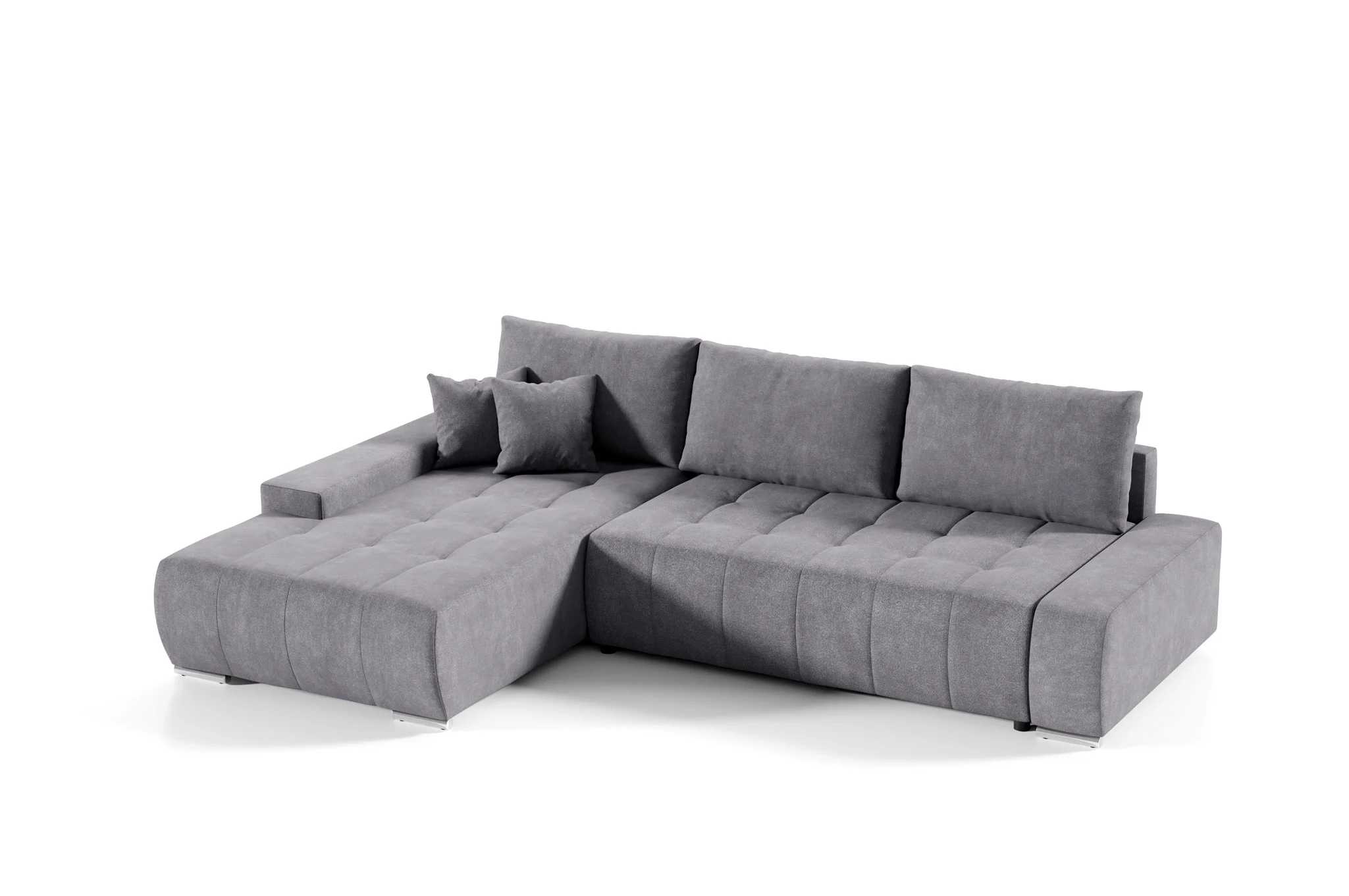 Ecksofa Sofa mit Schlaffunktion VOGAR Stoff Aston Dunkelgrau Ottomane Links - Fun Möbel