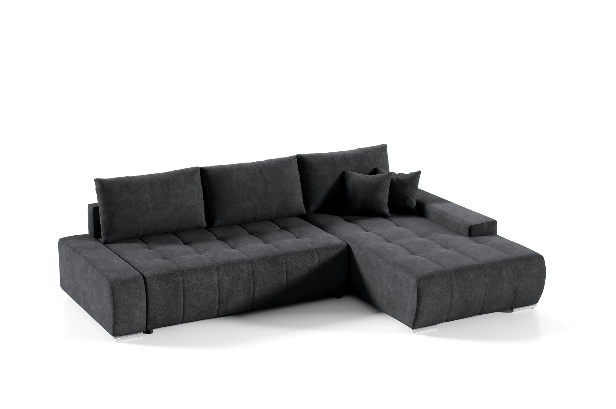 Ecksofa Sofa mit Schlaffunktion VOGAR Stoff Aston Schwarz Ottomane Rechts - Fun Möbel