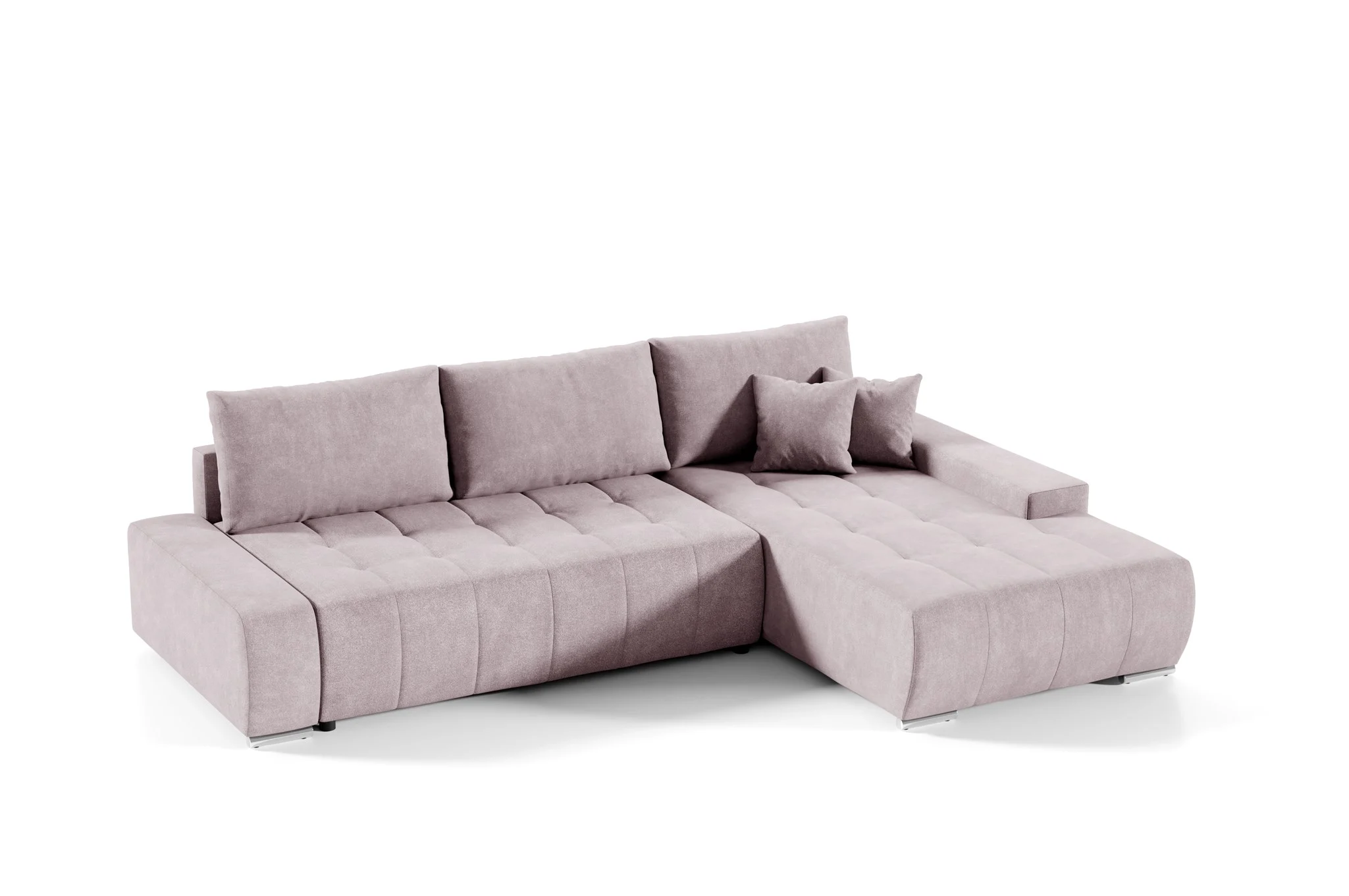 Ecksofa Sofa mit Schlaffunktion VOGAR Stoff Aston Blush Ottomane Rechts - Fun Möbel