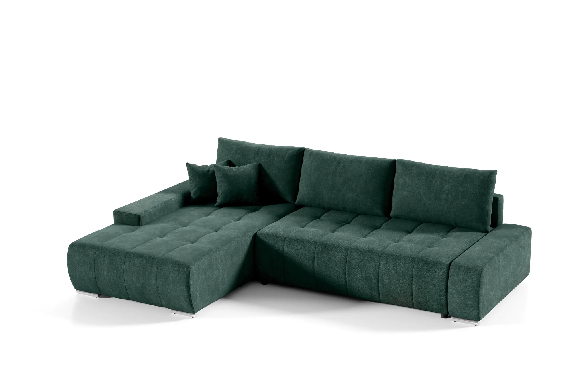 Ecksofa Sofa mit Schlaffunktion VOGAR Stoff Aston Flaschengrün Ottomane Links - Fun Möbel