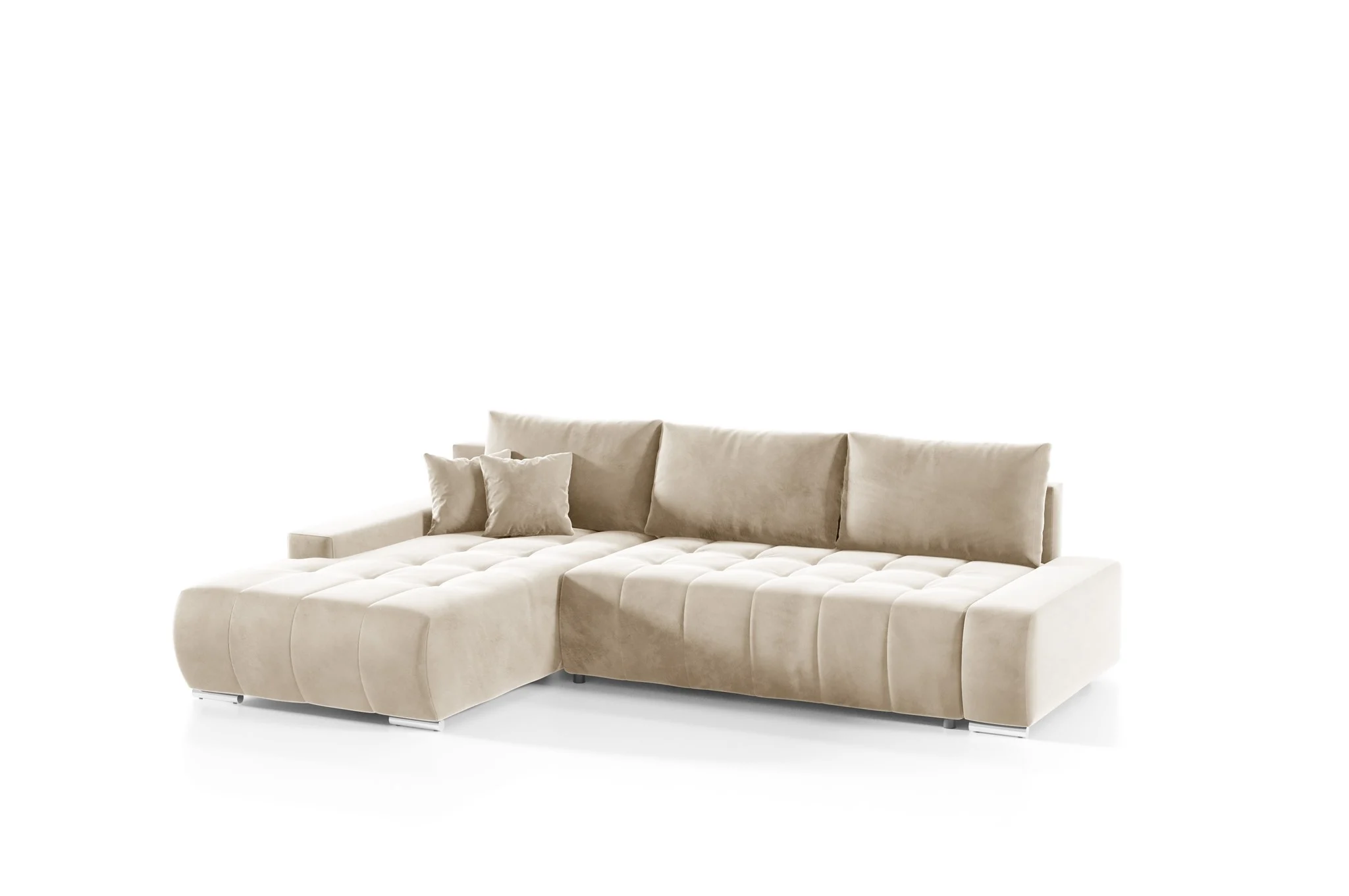 Ecksofa Sofa mit Schlaffunktion VOGAR Stoff Monolith Ecru Ottomane Links - Fun Möbel