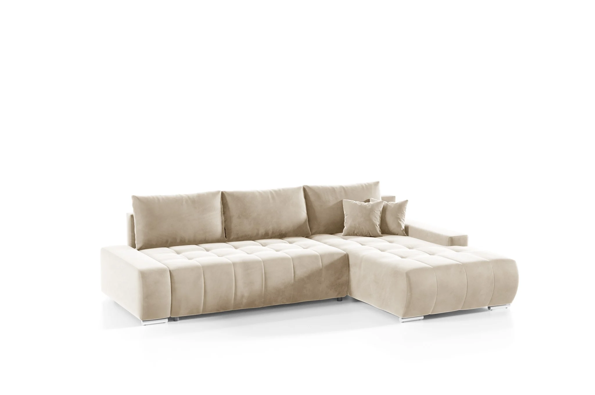Ecksofa Sofa mit Schlaffunktion VOGAR Stoff Monolith Ecru Ottomane Rechts - Fun Möbel